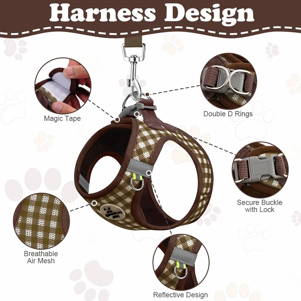OFFCUP Harnais pour Chiens Anti-Traction avec Laisse, Gilet Réglable Maille Respirante, Marron M