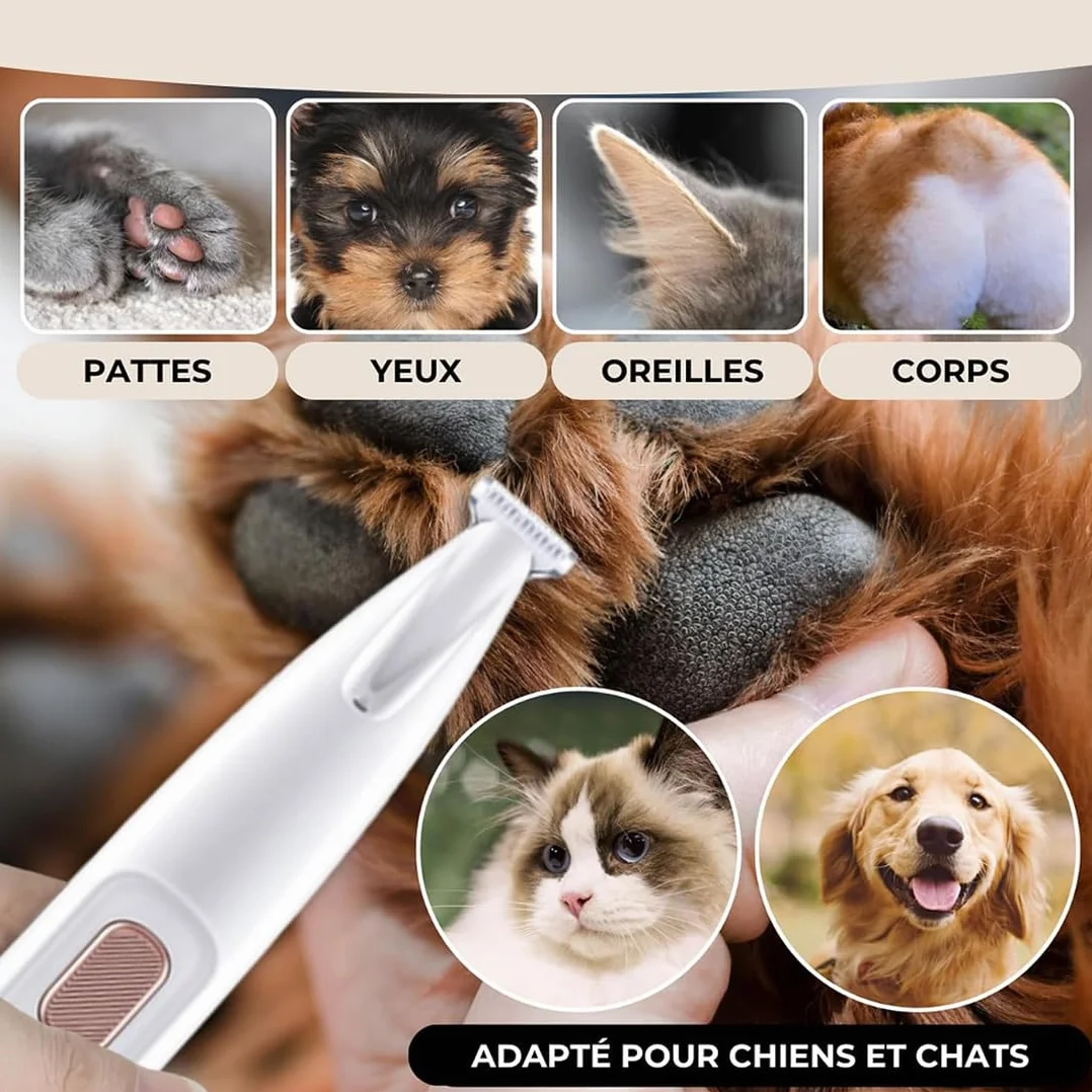 Tondeuse pour Chat Patounet Électrique Ultra-Silencieuse Rechargeable Lames Sûres Hypoallergéniques