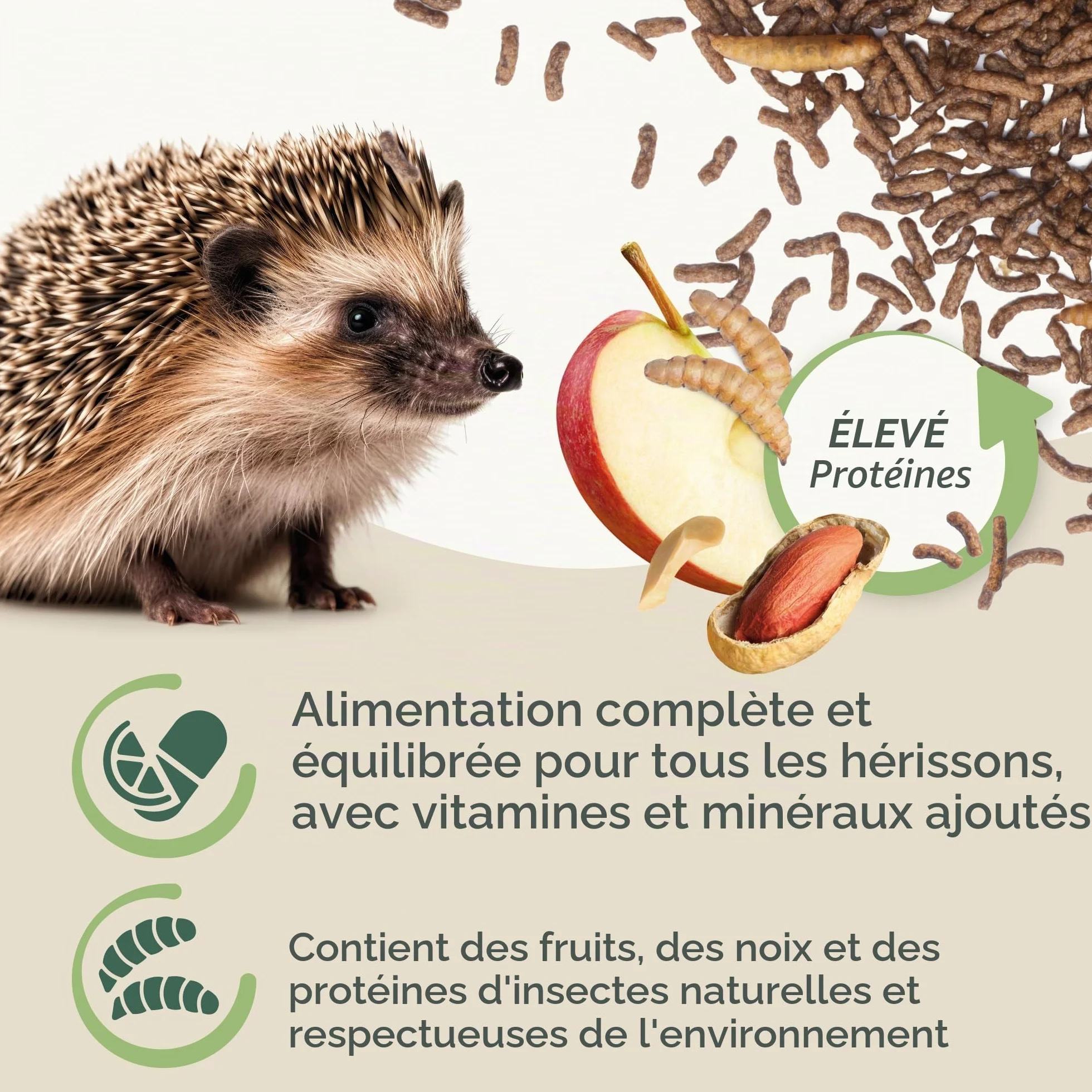 BEAPHAR Aliment pour Hérissons 1 kg Haute teneur en protéines Aux Insectes Mouche Soldat Noire