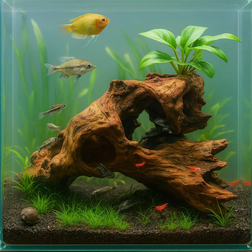 Bois flotté poreux naturel pour aquarium aquascaping avec trous tunnels cachettes