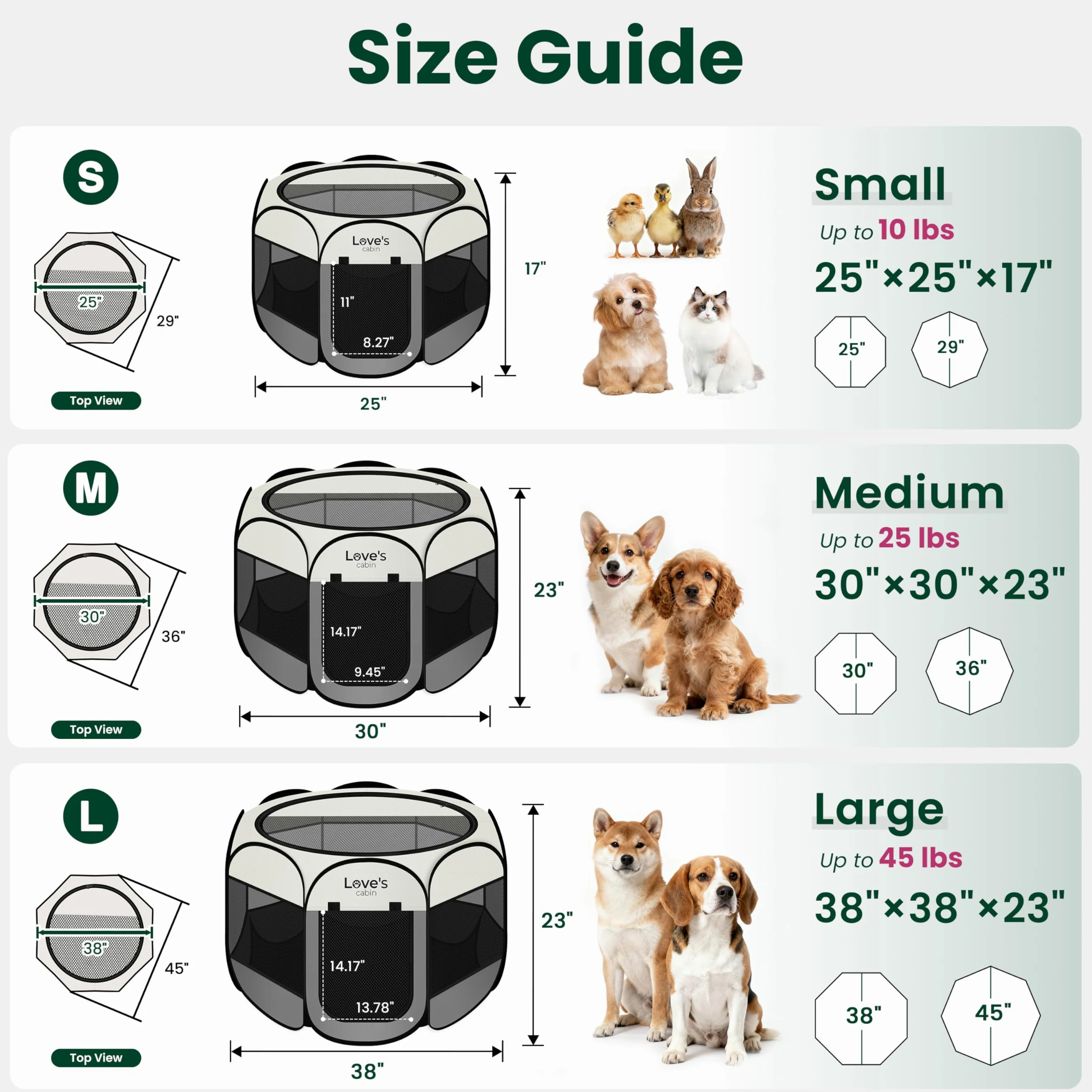 Love's cabin Parc de jeu pour chien et chat - Grande tente pour intérieur et extérieur - Parc portable pour chien et chat - Niche pliable avec étui de transport, fermeture éclair amovible sur le