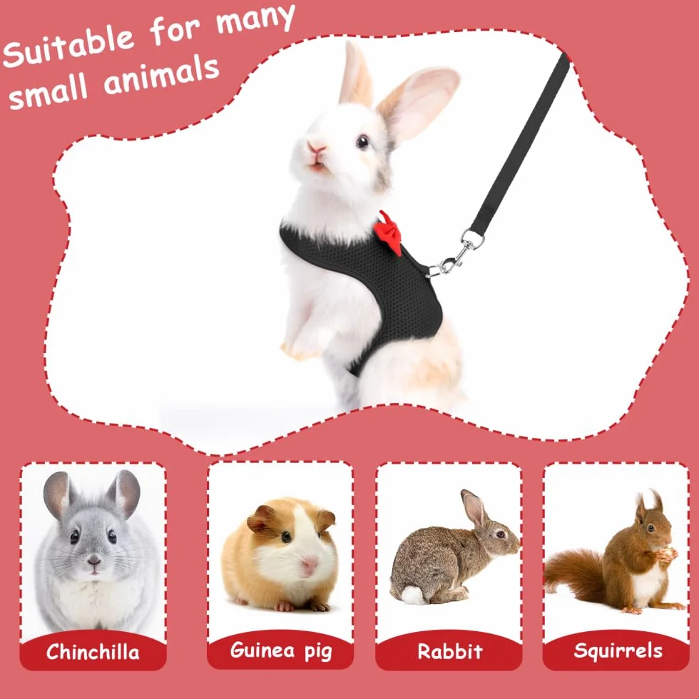 Harnais Laisse Lapin Réglable Gilet Marche Maille Respirante Nœud Papillon Formel pour Lapin Chaton Cochon d'Inde