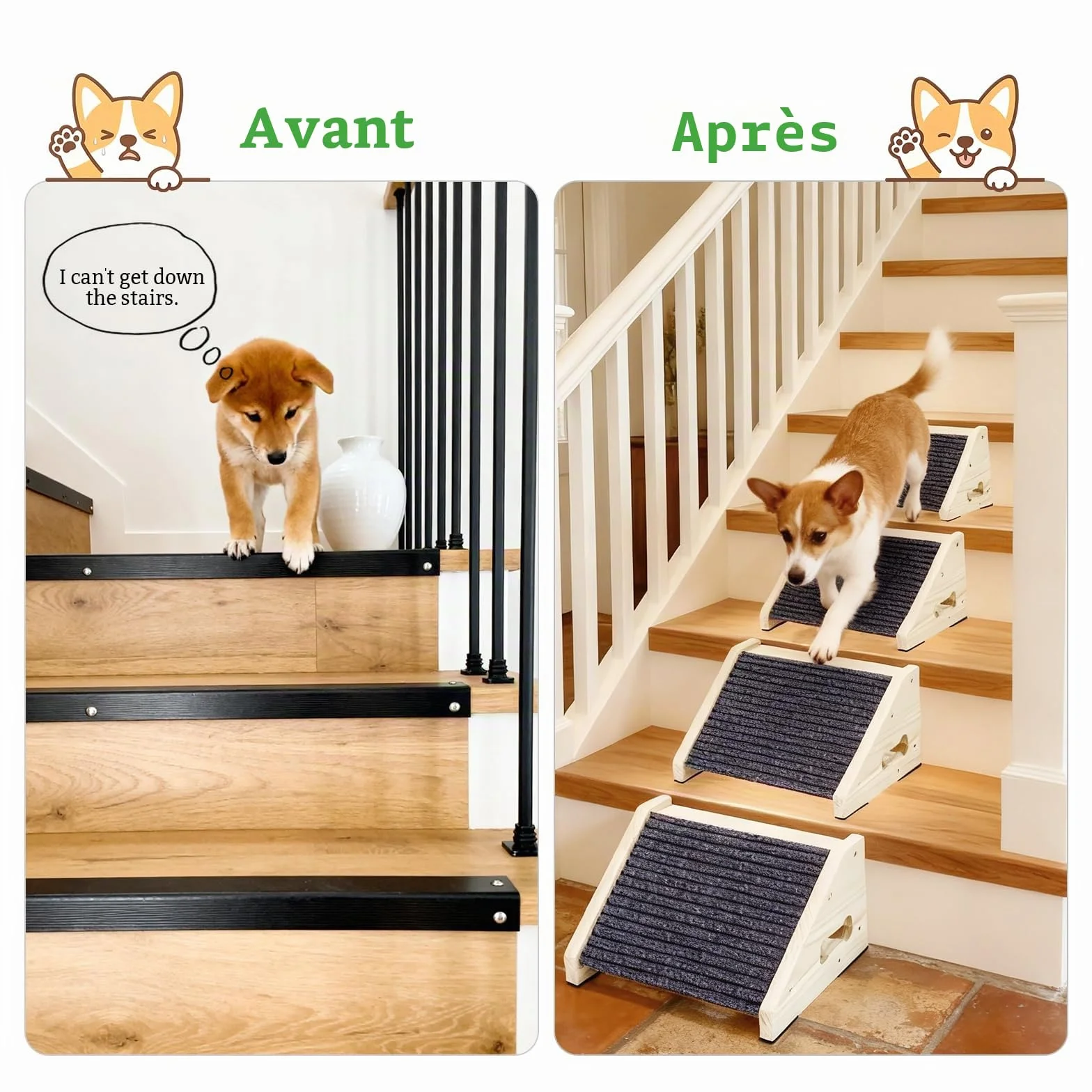 Marches Antidérapantes pour Chien 4 Pièces avec Moquette, Rampes à Angle Bas