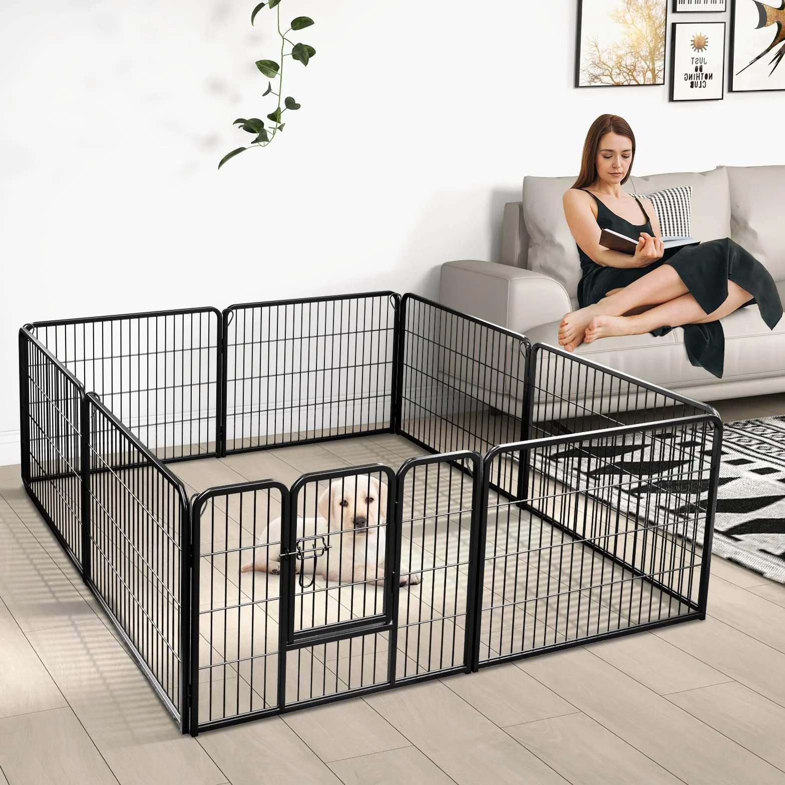 GOPLUS Parc pour Chien 8 Panneaux, Enclos Pliable Métal avec Porte verrouillable 80x60cm