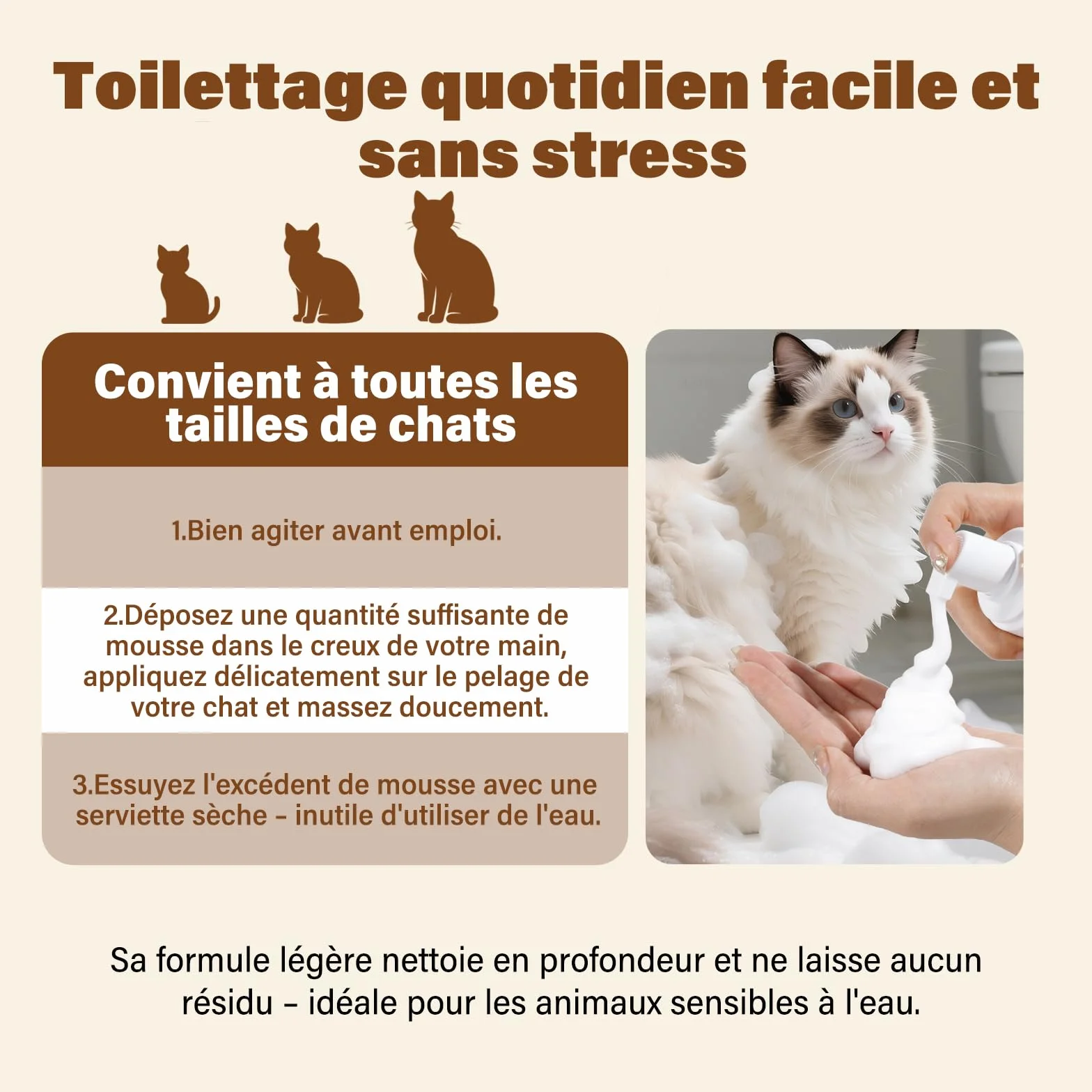 Shampoing Sec pour Chats 200 ML Parfum Noix de Coco pH Neutre