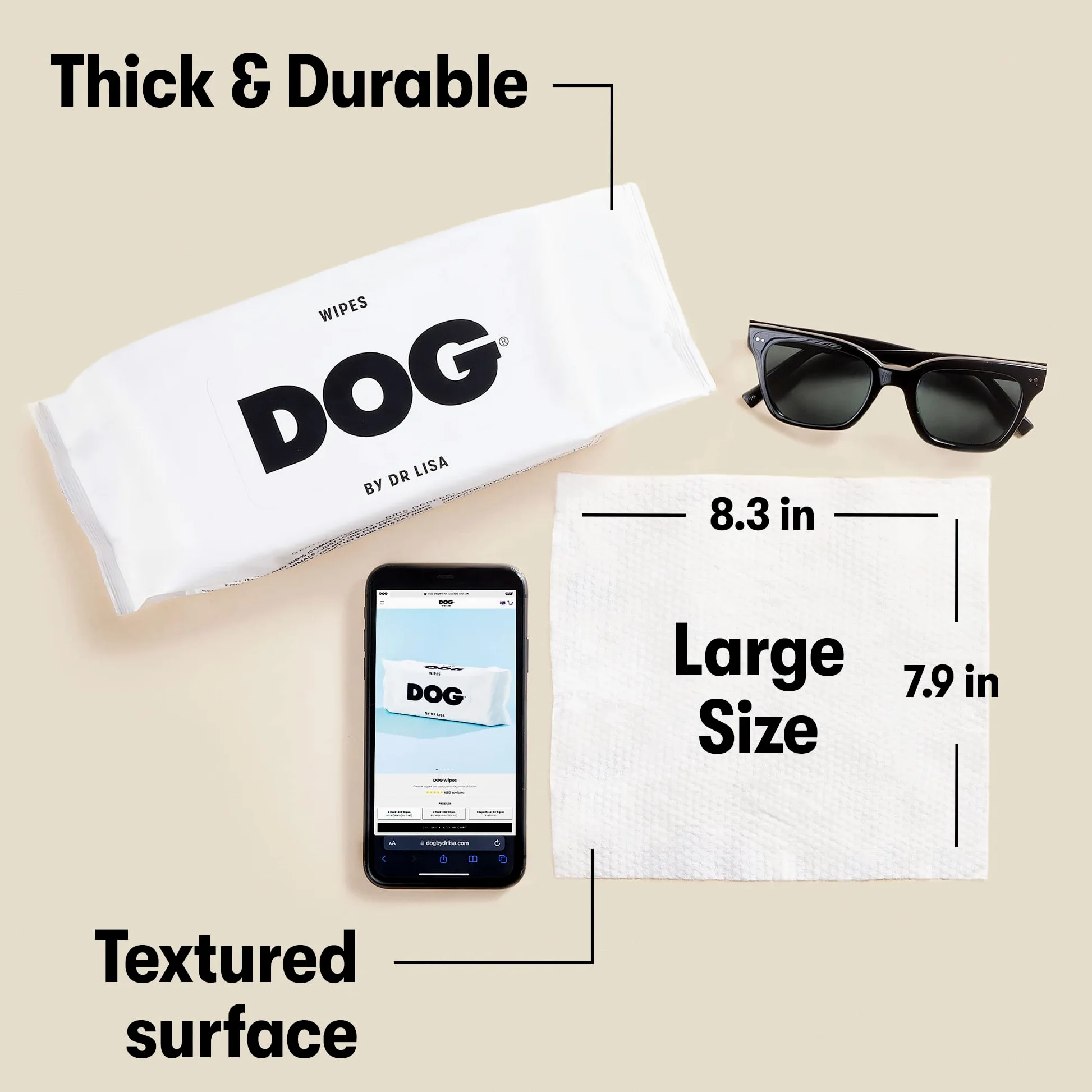 DOG by Dr Lisa - Lingettes de voyage pour chiens - À base de plantes - Lingettes de bain naturelles pour chiens - Fabriquées à partir de bambou 100 % compostable - Créées par des vétérinaires