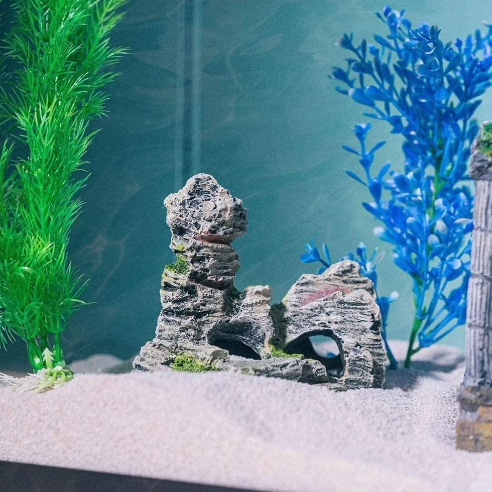 Grotte en résine pour aquarium, décoration de piscine de poisson 11 x 9 x 11 cm