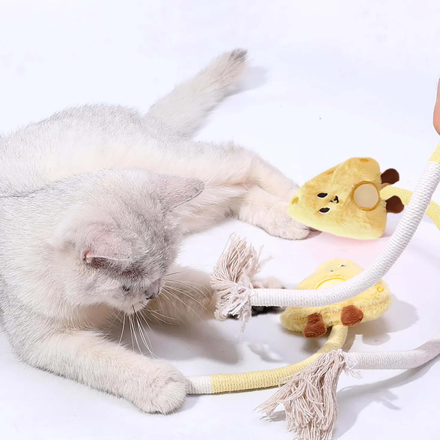 Jouet pour Chat Interactif à Mâcher Nettoyage des Dents Naturel Jaune