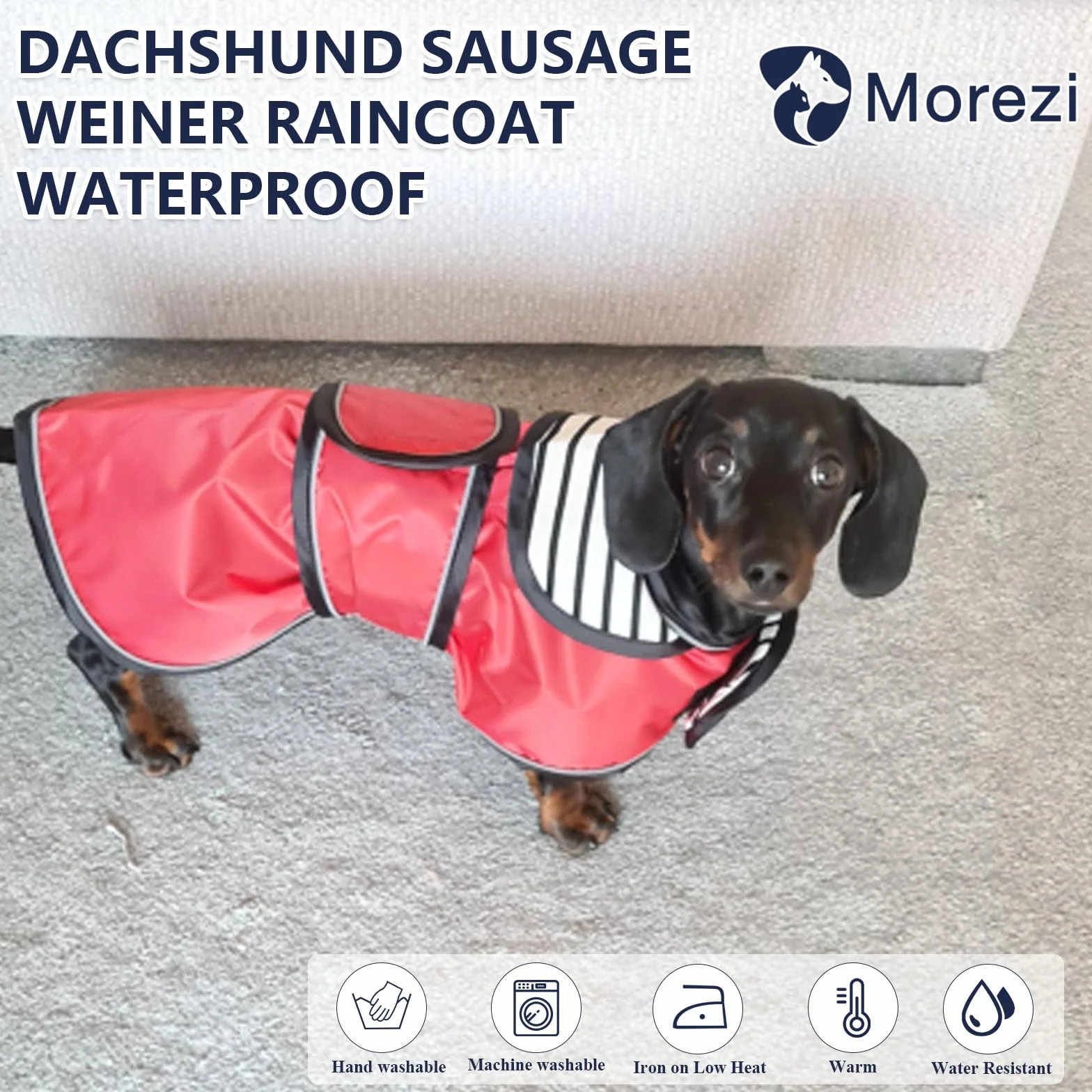 MOREZI Imperméable chien avec bandes réfléchissantes et bretelles réglables Rouge
