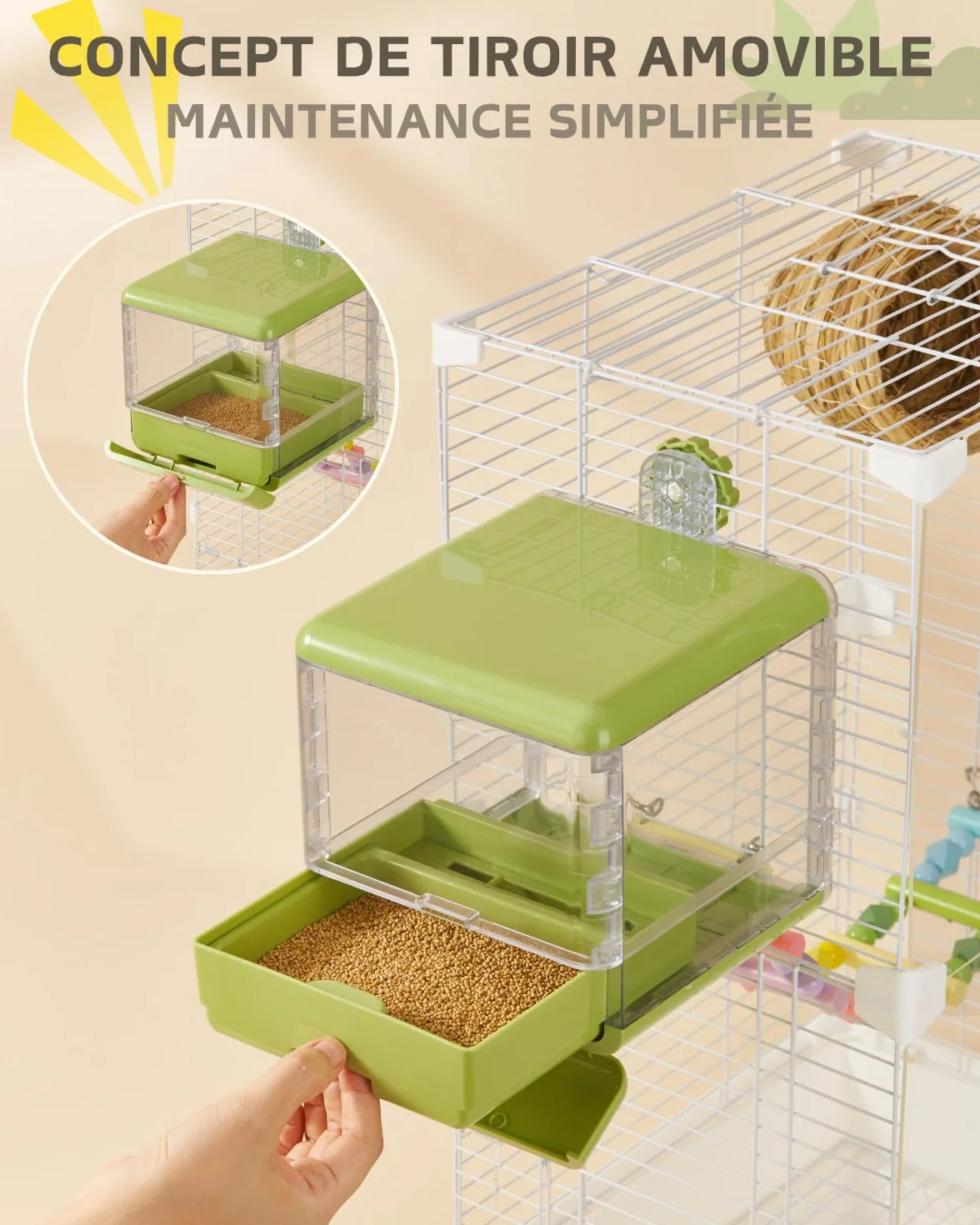 Bain d'oiseaux pour Cage, Bol Suspendu pour Oiseaux, Accessoires pour Cage à Oiseaux adaptés aux Oiseaux de Petite et Moyenne Taille, perroquets, inséparables, pinsons, perruches (Vert)