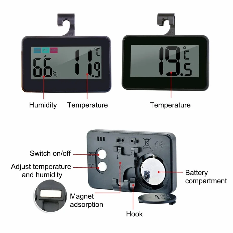 DONGKER Thermomètre Hygromètre Numérique pour Reptiles,Thermomètre D'aquarium avec Ventouse pour Réservoirs de Reptiles,Vivariums,Couveuses,Incubateurs