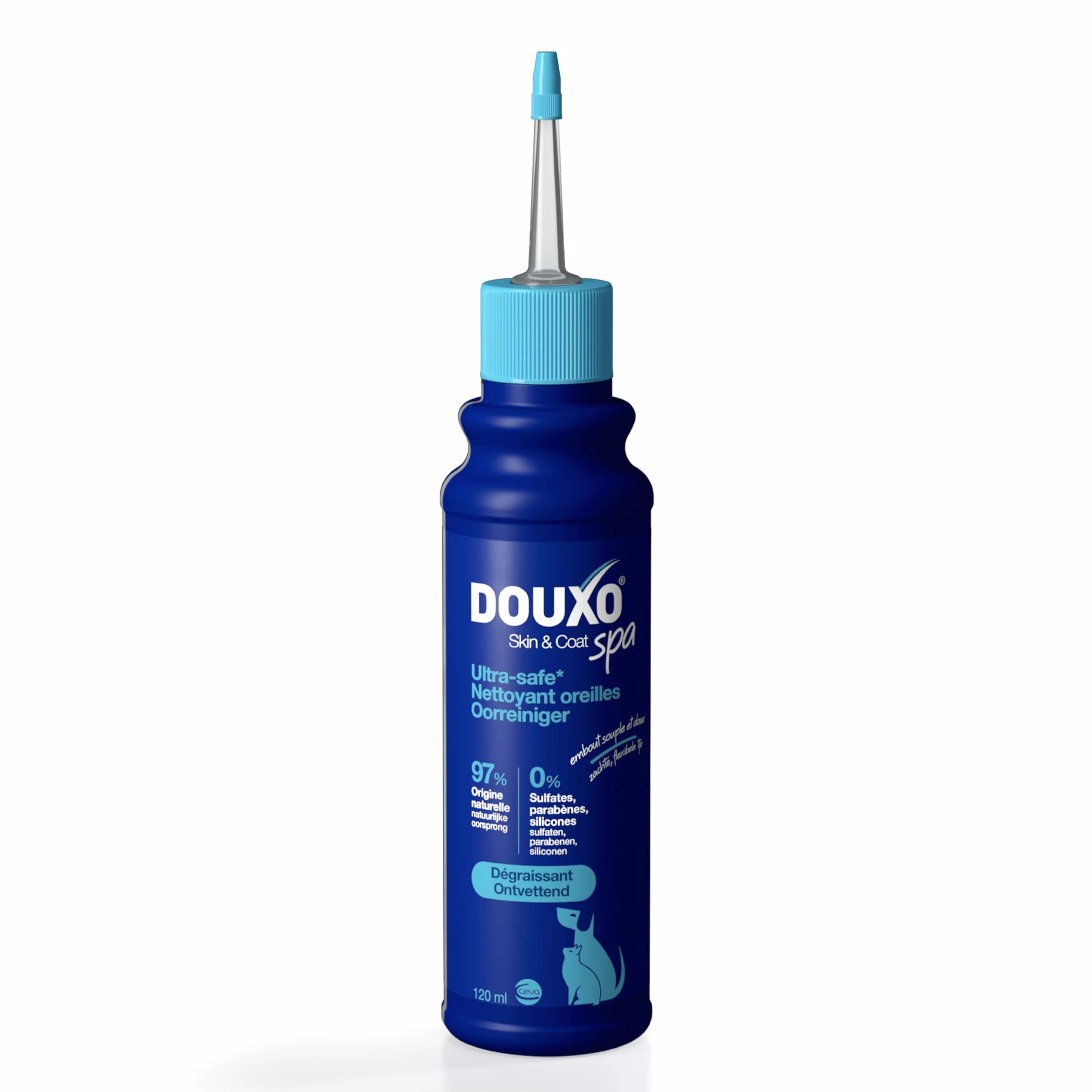 DOUXO Skin & Coat Spa - Ultra-Safe nettoyant auriculaire pour Chiens et Chats, 120 ML, nettoie l'oreille en Toute sécurité, Formule respectueuse de la Peau.