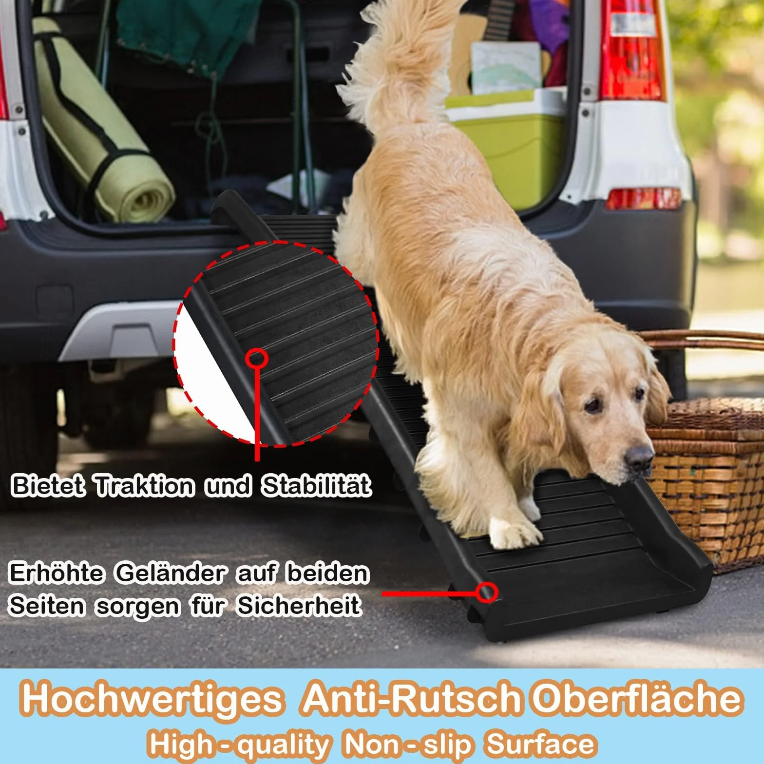 LZQ Rampe pour chien et animal de compagnie - Pliable - Antidérapante - Pour grands animaux de compagnie jusqu'à 90 kg - Noire