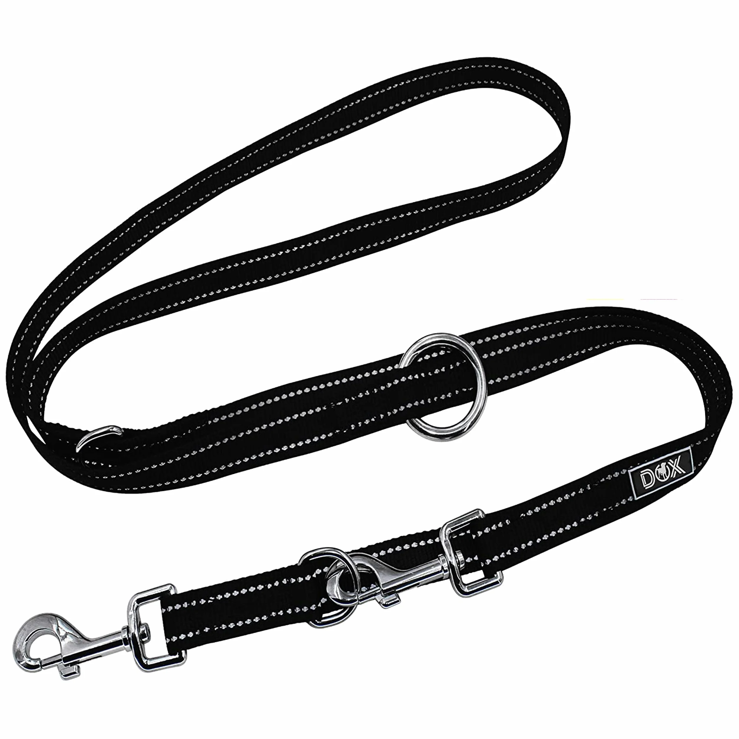 Laisse Chien Nylon Réfléchissante Réglable 3 Positions 2m Double Ajustable Chat Chiot Noir