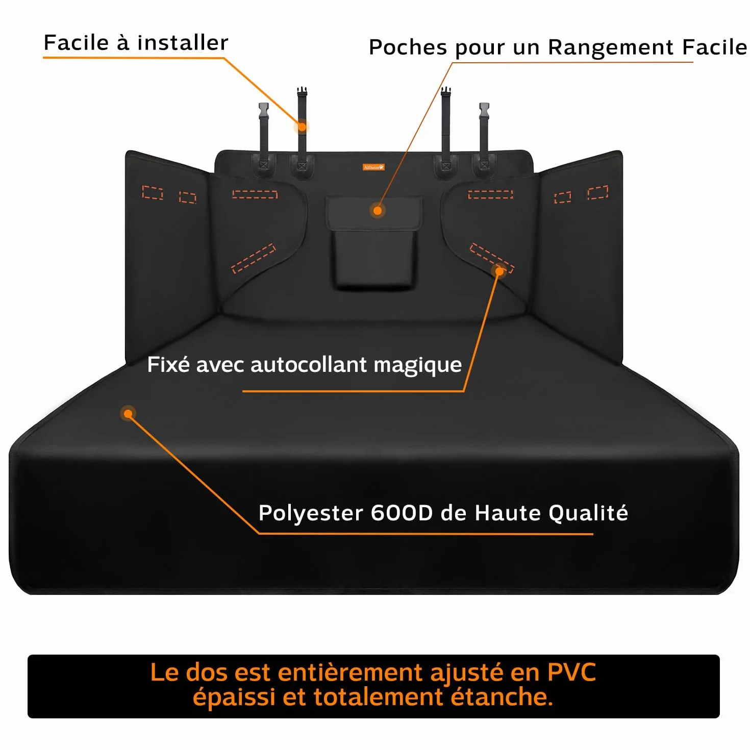 Alfheim Housse Protection Coffre Voiture Couverture Dossier Siège Chien Tapis Voyage Imperméable Antidérapant Universel Camion Voiture SUV Noir