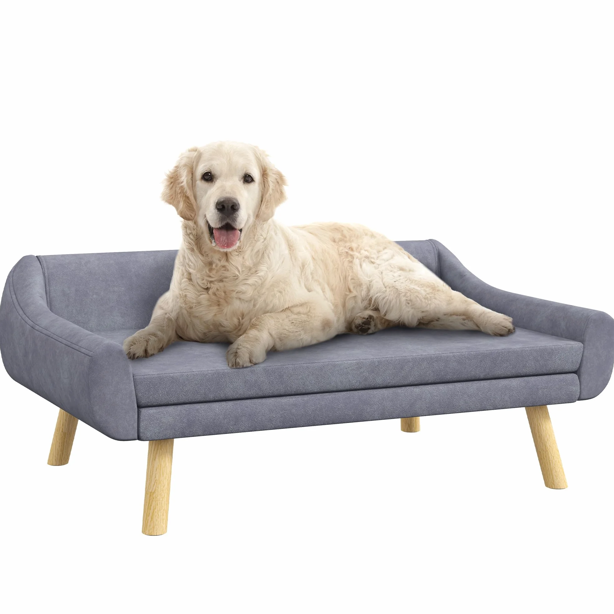 PawHut Canapé pour Chien Chat Design scandinave Coussin Moelleux Amovible Tissu Aspect Velours 102x58.5x42.5 cm Gris