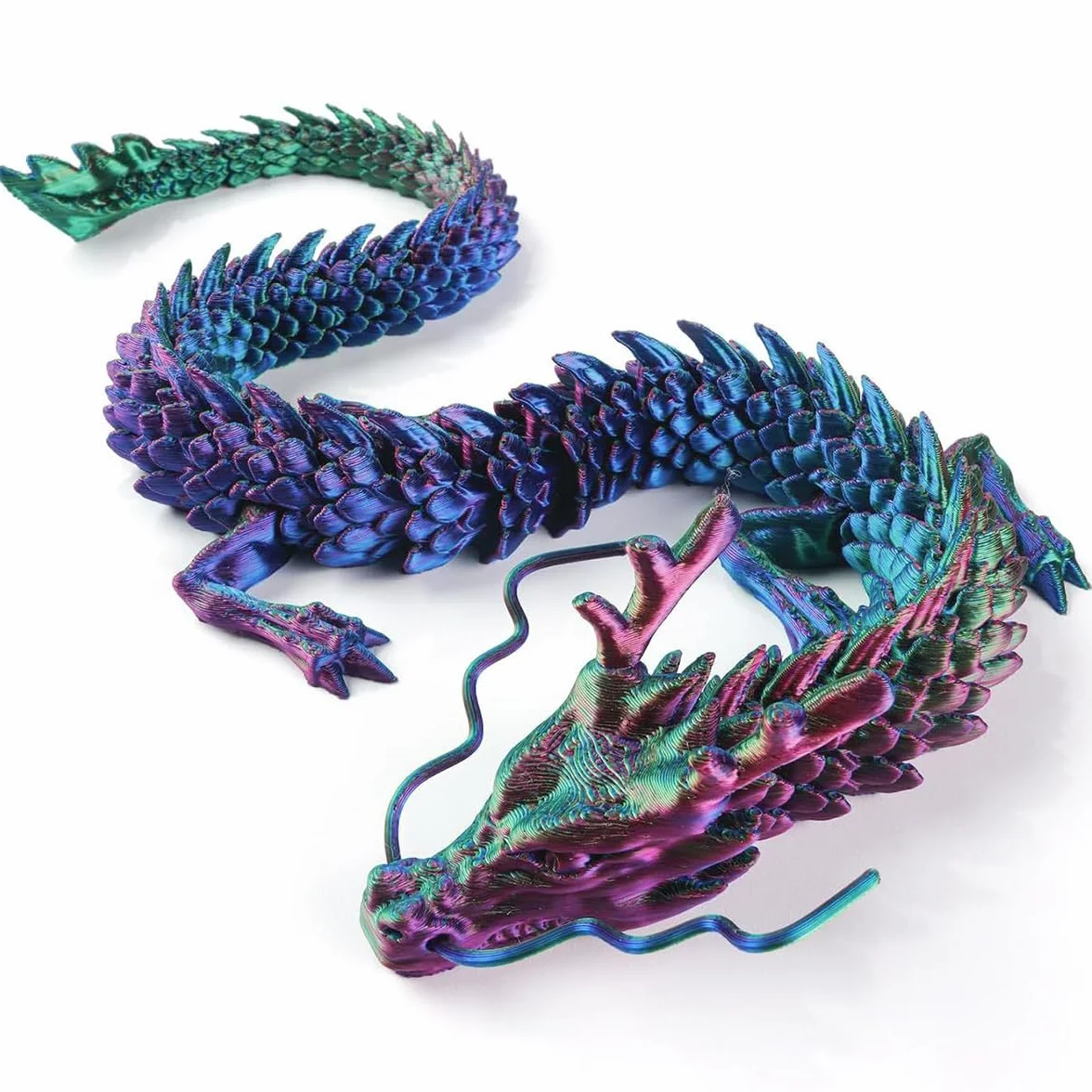 Décoration Aquarium Dragon Bleu-Violet Cristal Articulé Jouet Bureau