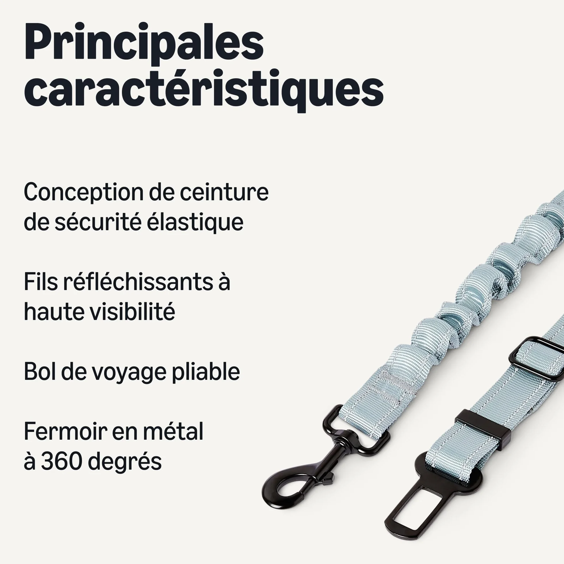 Amazon Basics Harnais de Voiture Ajustable pour Chien, Ceinture de Sécurité 67cm, Bol de Voyage Pliable 13x5,5cm, Noir/Bleu/Orange