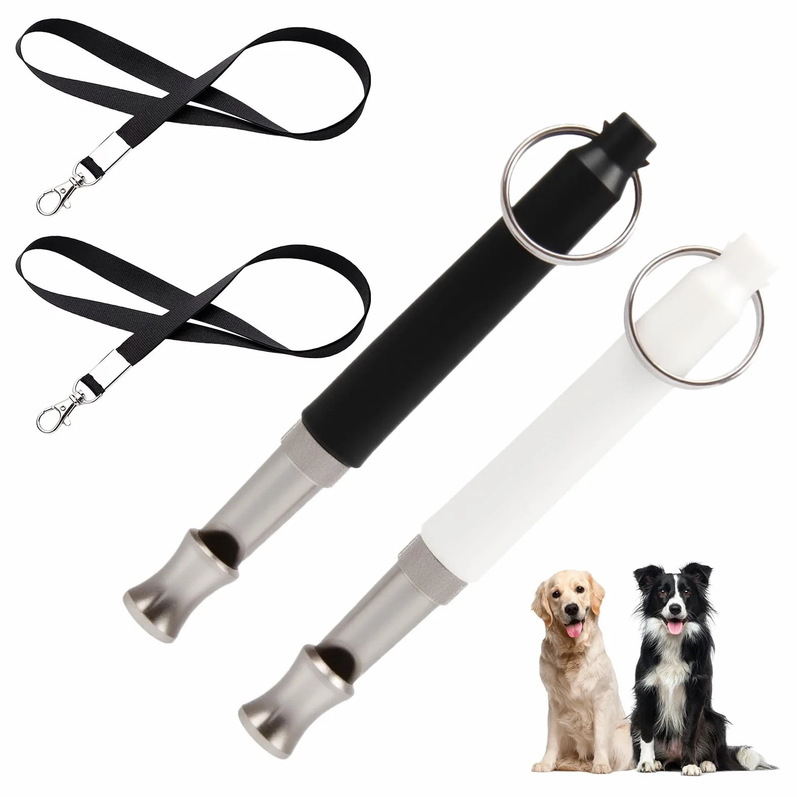 Sifflet Ultrason Chien Anti Aboiement, Sifflet de Dressage Professionnel, 2 Pièces Noir et Blanc
