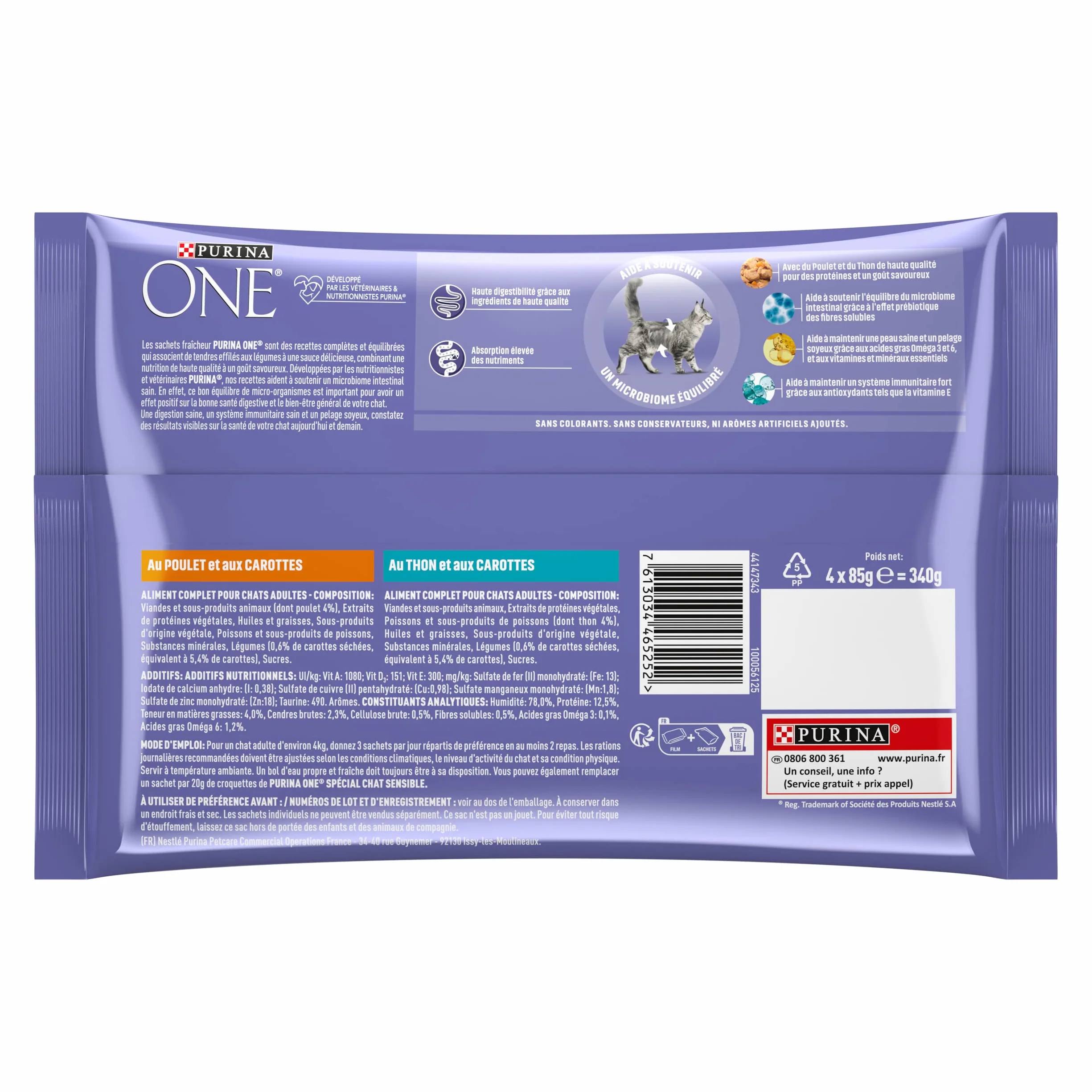 PURINA ONE BIFENSIS Spécial Chat Adulte Sensible Au Poulet et Thon Sachet Repas Lot de 12 (4 x 85g)