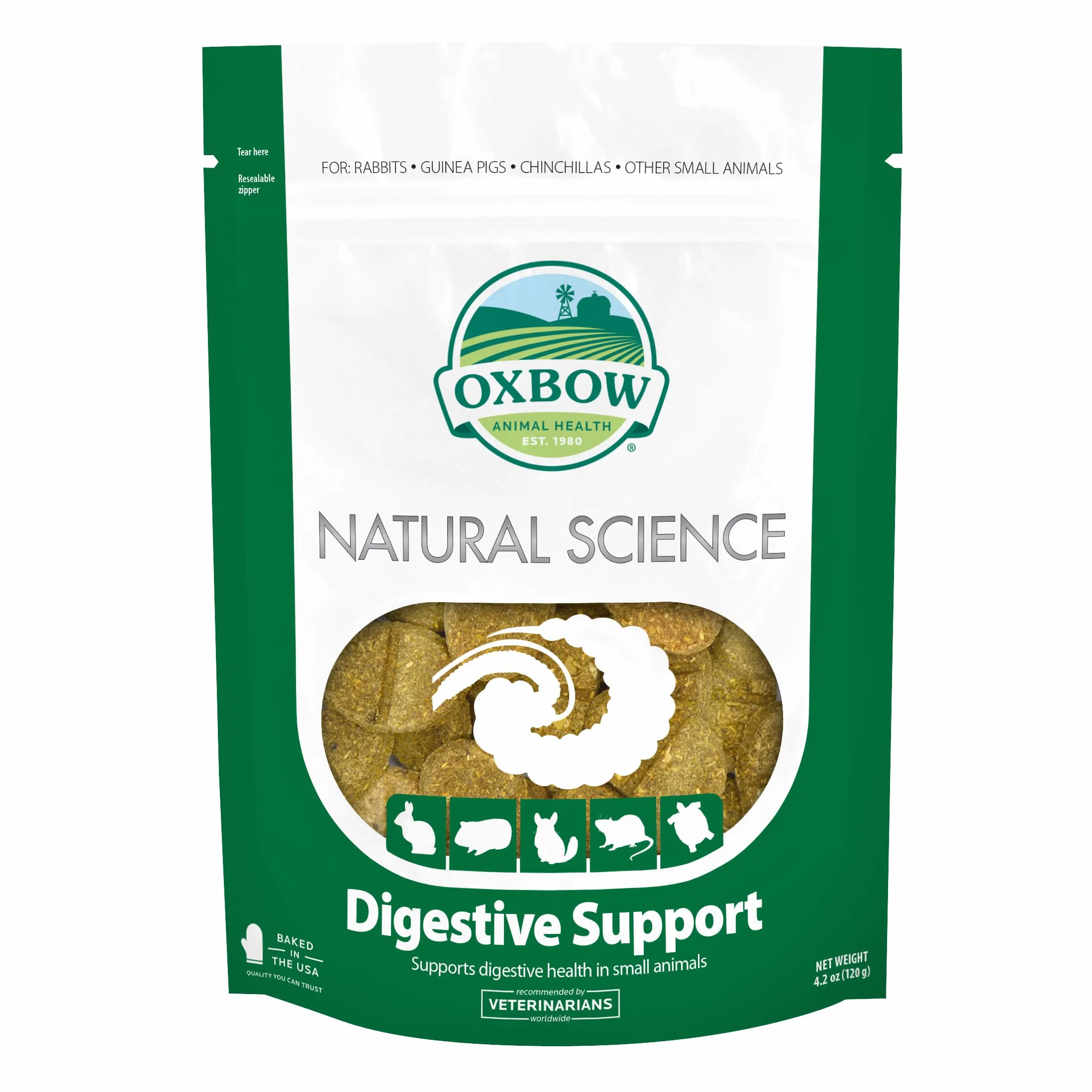 Oxbow Animal Health Natural Science Support digestif Complément Alimentaire Haute teneur en Fibres pour Lapin Cochon d'Inde Foin Timothy Racine chicorée