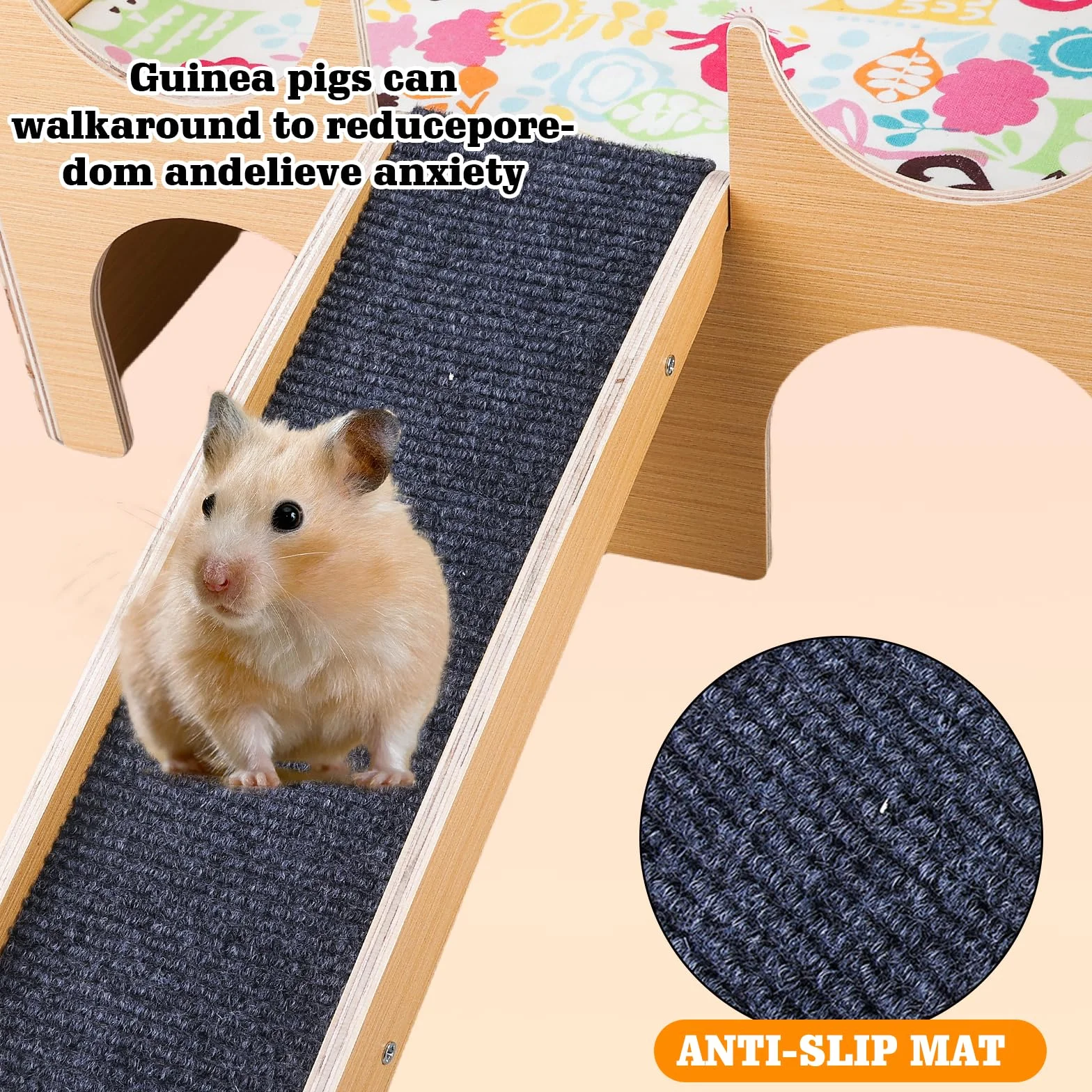 Grande maison pour cochons d'Inde en bois massif avec rampe et 3 entrées, maison de lapin naturel, pour rats, hamsters et petits animaux