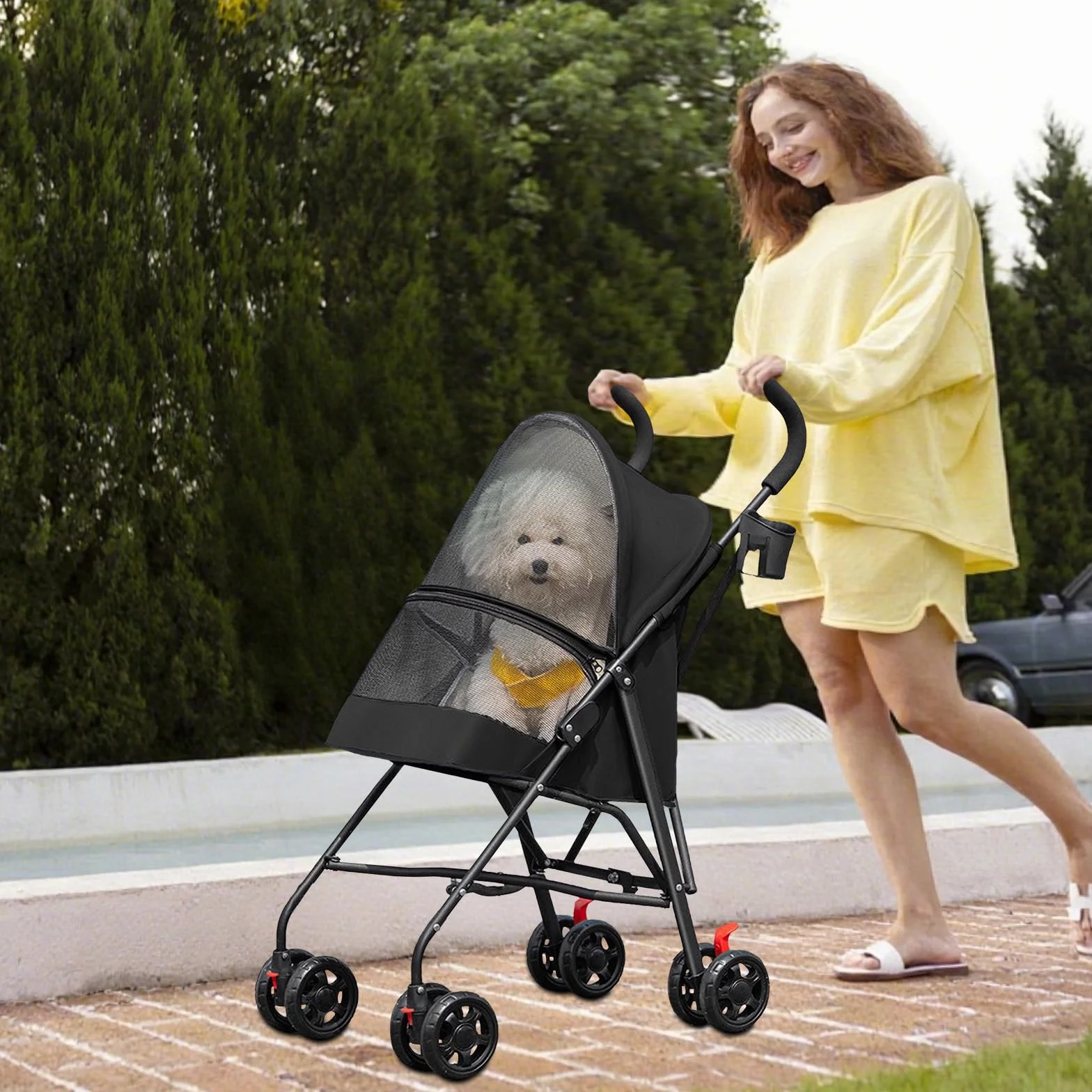 OHMG Poussette pliante pour chiens et chats 4 roues jusqu'à 15 kg