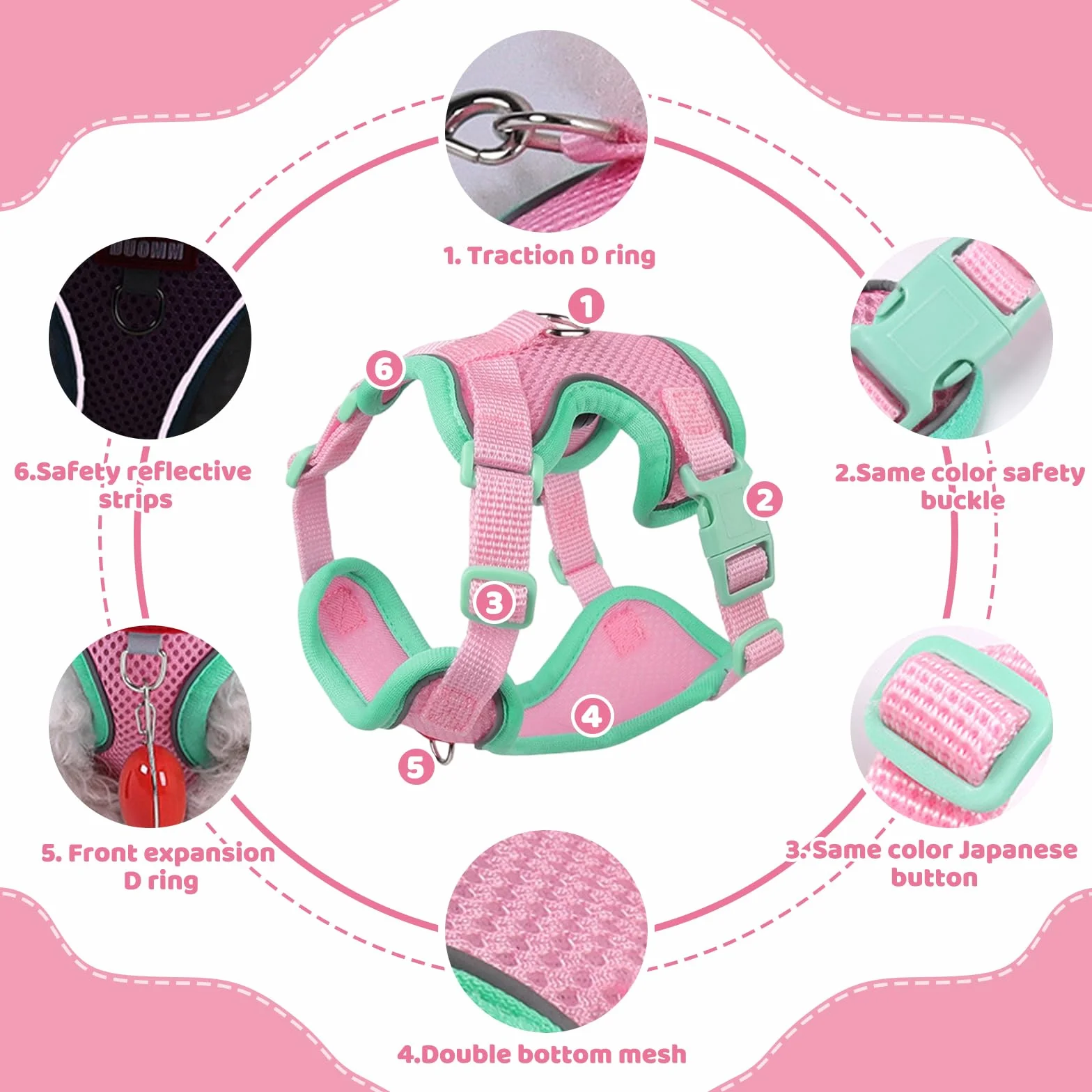 Harnais Chat avec Laisse Rétractable 3m, Réglable pour Chaton, Rose