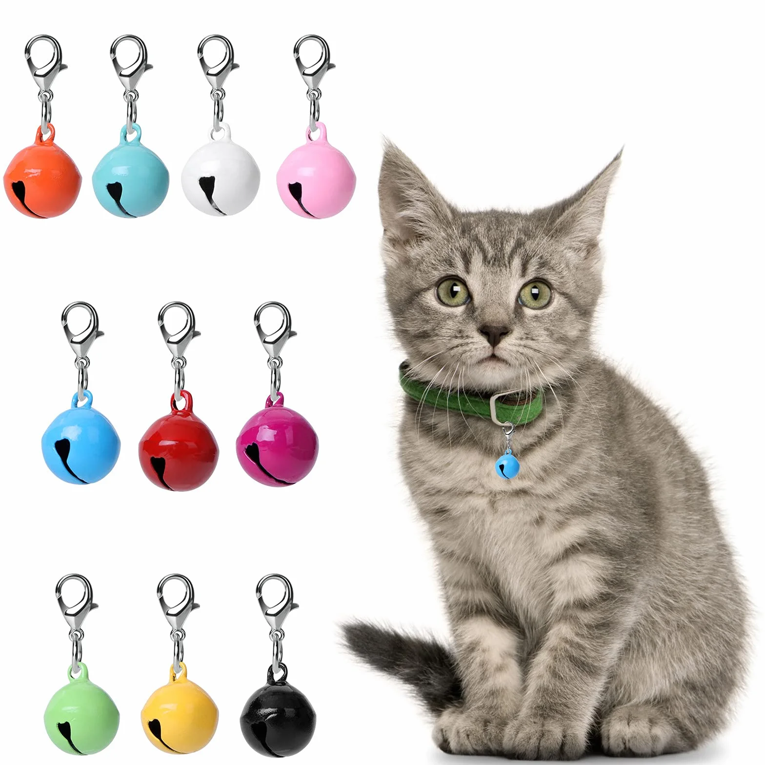 Molain Lot de 10 clochettes colorées pour collier chat chien, avec fermoirs, accessoires animaux