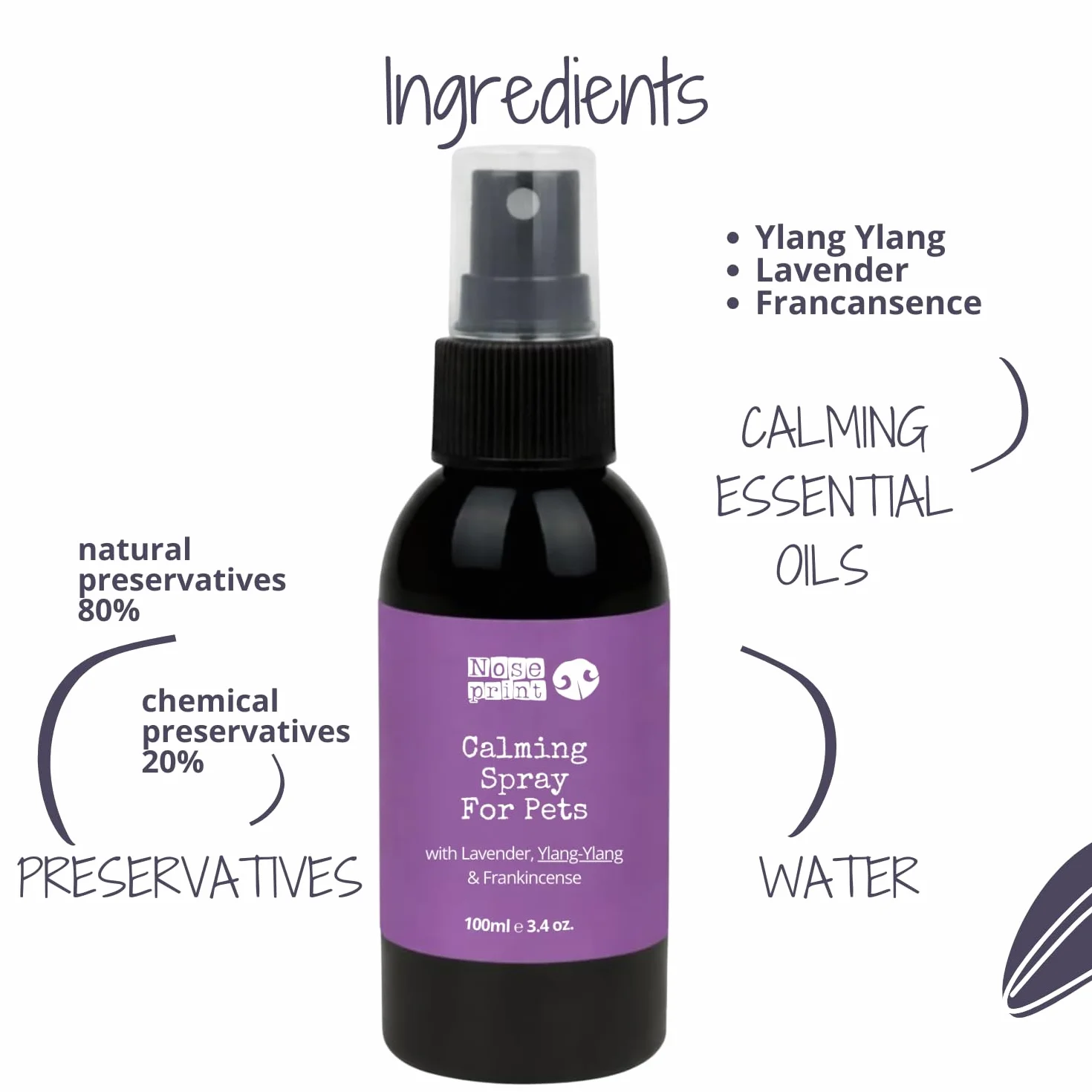 Spray apaisant naturel pour chiens et chats lavande ylang-ylang encens 100 ml