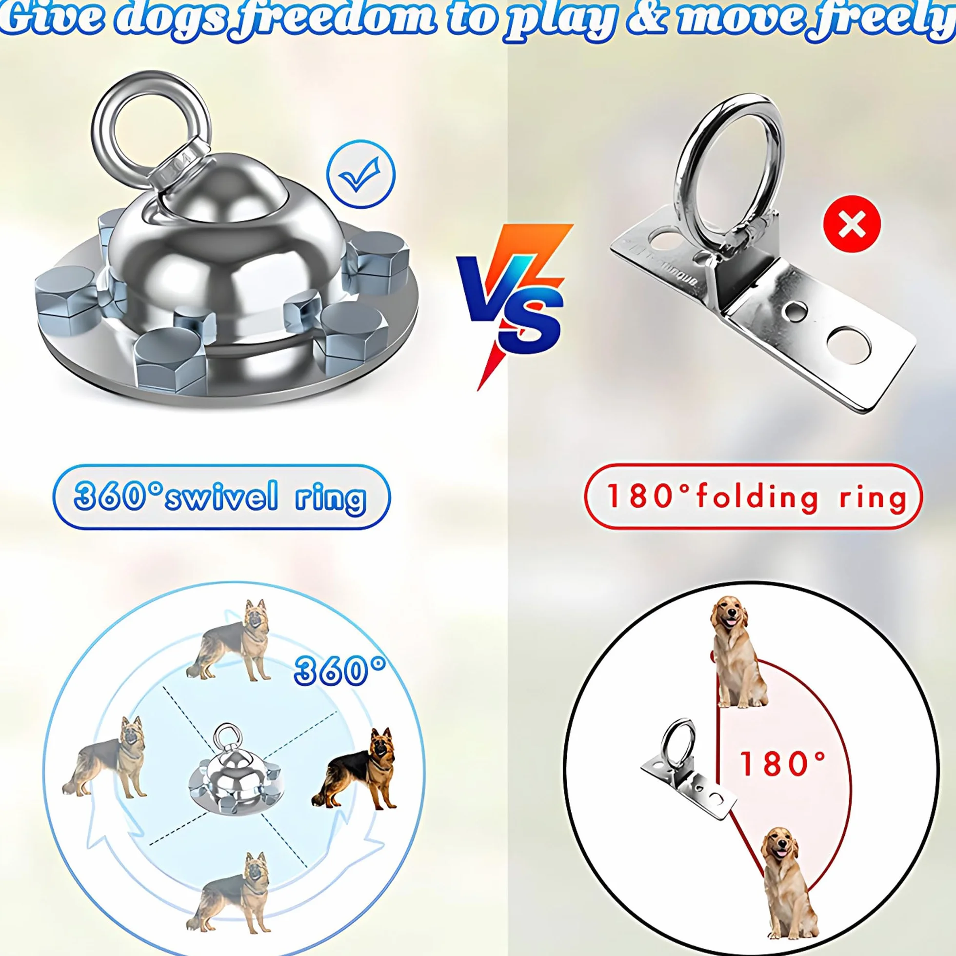 Boulon Antirouille Robuste Pivotant à 360 °, Chaîne d'Ancrage Pour Chien Et Chat, Ensemble De Fixation De Piquet De Sol Extérieur, Assorti De 6 Clous Longs, Sécurité Solide, Pour Extérieur, Cour