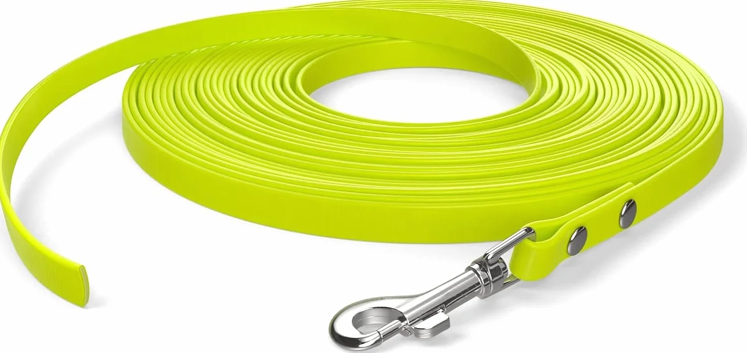 Laisse à Pister 10m, Laisse de Chien, Mousqueton, Jaune Fluo, Extra étroite, Résistante à l'Eau