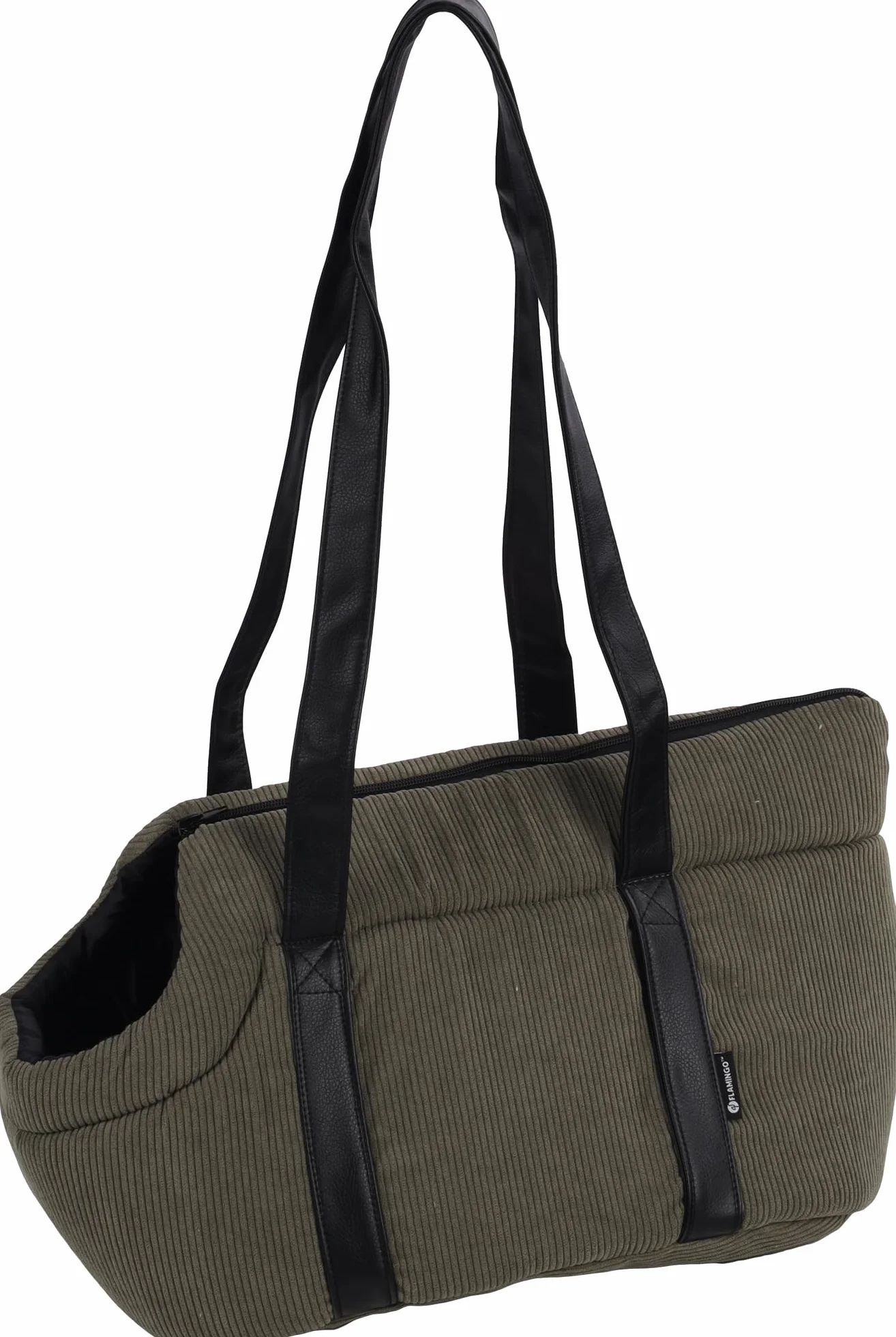 Flamingo Alessia Vert Sac de Transport Chat Chien 46x23x25 cm Polyester côtelé Mousse Ouverture Dessus Coussin Amovible