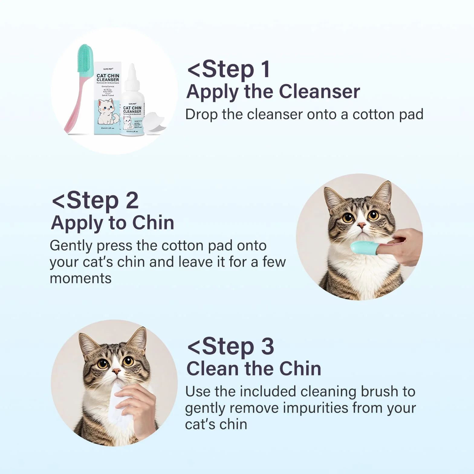 Nettoyant de Menton pour Chat Anti-acné 65 ML avec Brosse et Lingettes