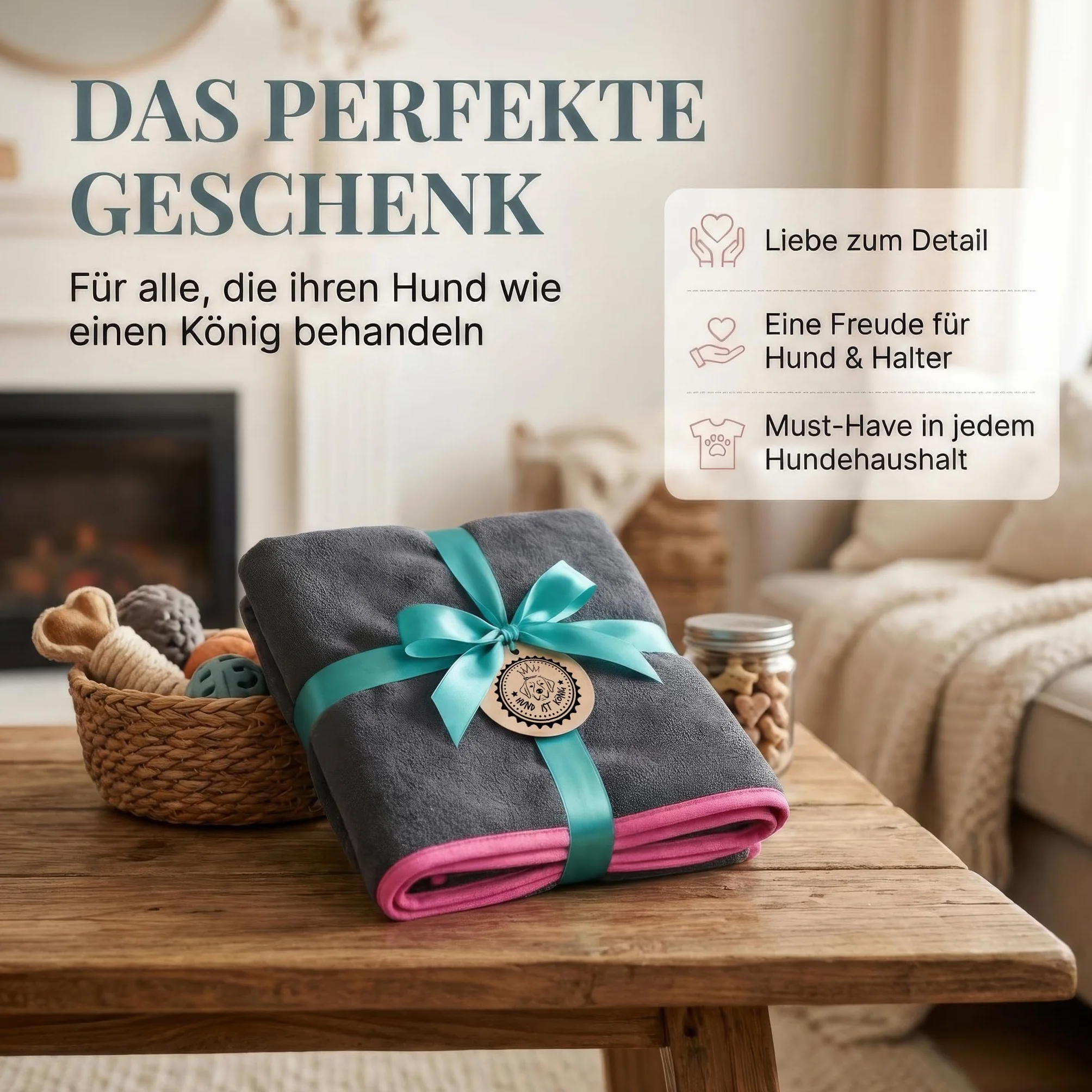 HUND IST KÖNIG Serviette pour Chien Extra absorbante Ultra Douce Microfibre 4 Poches Lavable 60 °C 130 x 75 cm