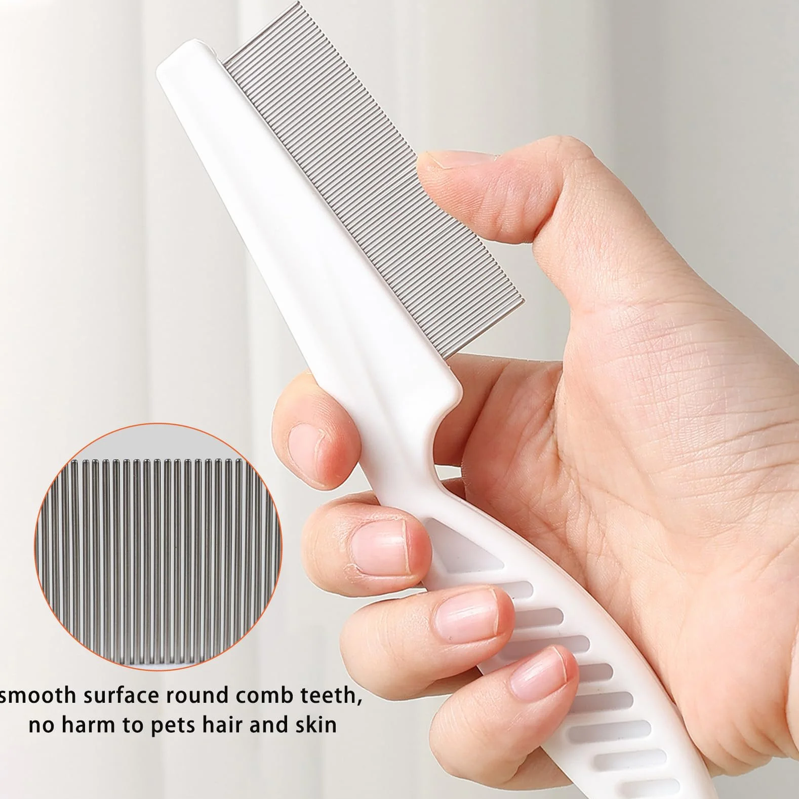 Peigne Anti Puces pour Chien et Chat, Anti Poux avec Tête en Métal, Toilettage Visage Pattes, Cheveux Longs (Blanc)