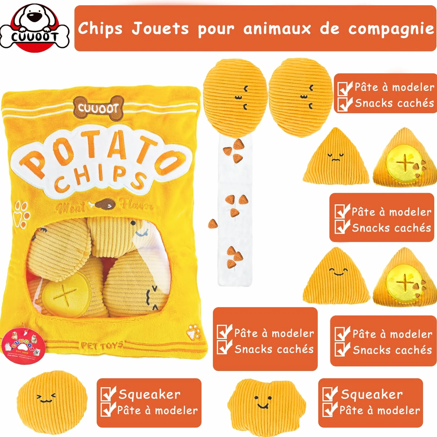 Jouets Interactifs Croustillants pour Chiens Casse-Tête et Enrichissement - Jouets Chips and Potatoes