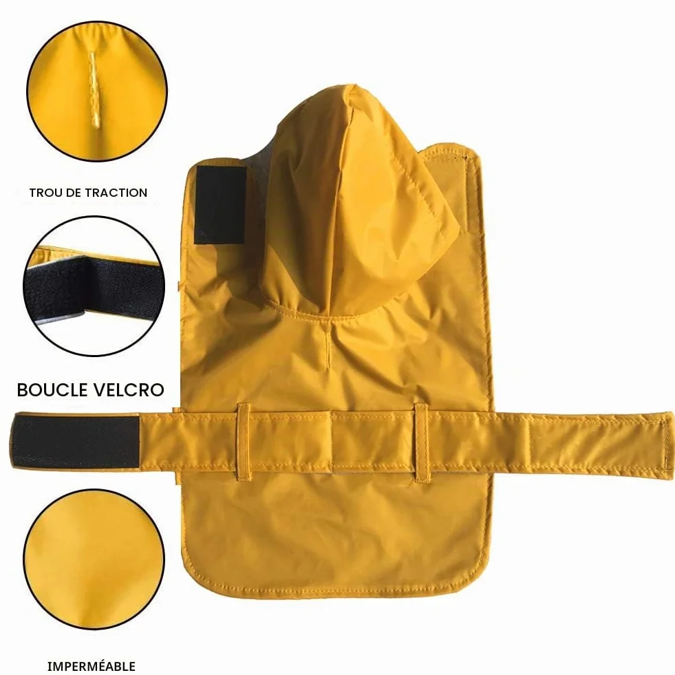 LeerKing Manteaux Imperméable pour Chien avec Capuche Veste de Pluie 10 Tailles pour Toutes Les Races Petites Moyennes et Grandes, Jaune XXS
