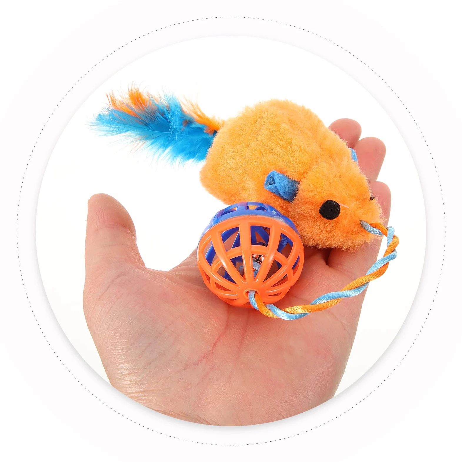 Souris Chat Peluche avec Cloche Plastique Interactif Résistant pour Chat Balle Orange Stimulante pour Activité Physique et Griffades pour Chatons