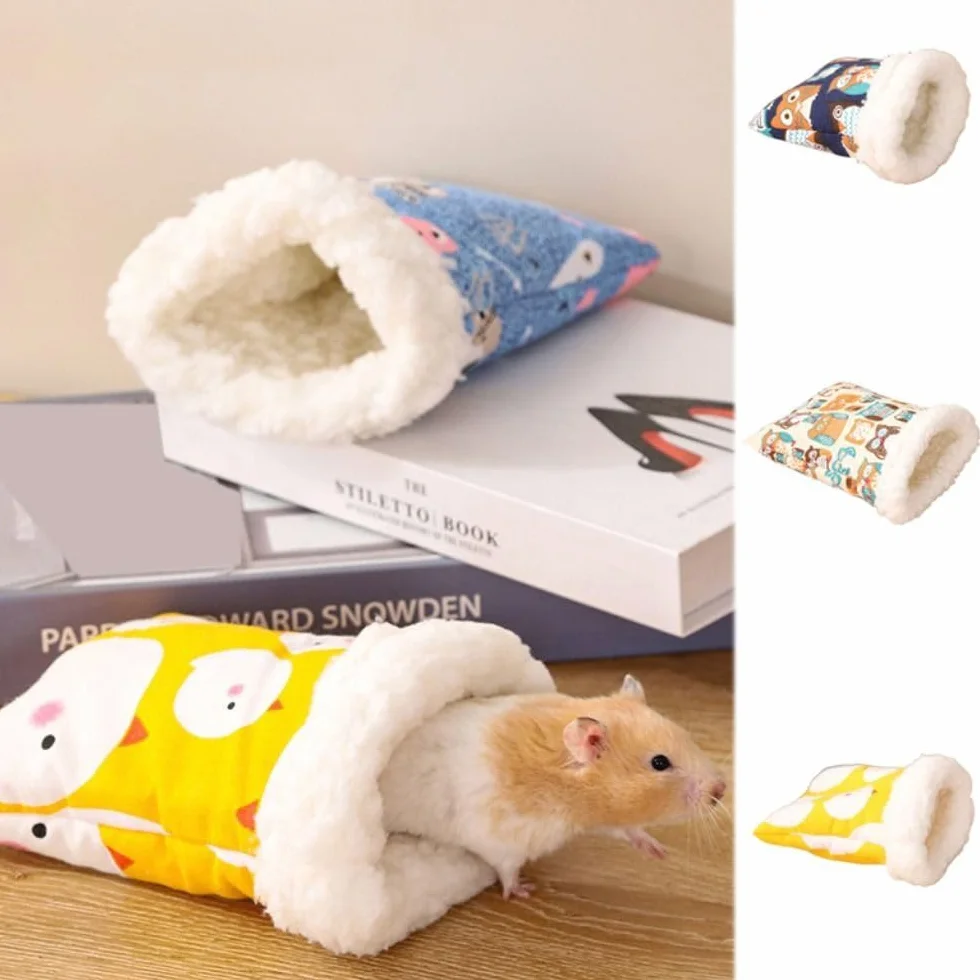Sac de transport portable en polaire pour hamster hérisson lit chaud (L, bleu)