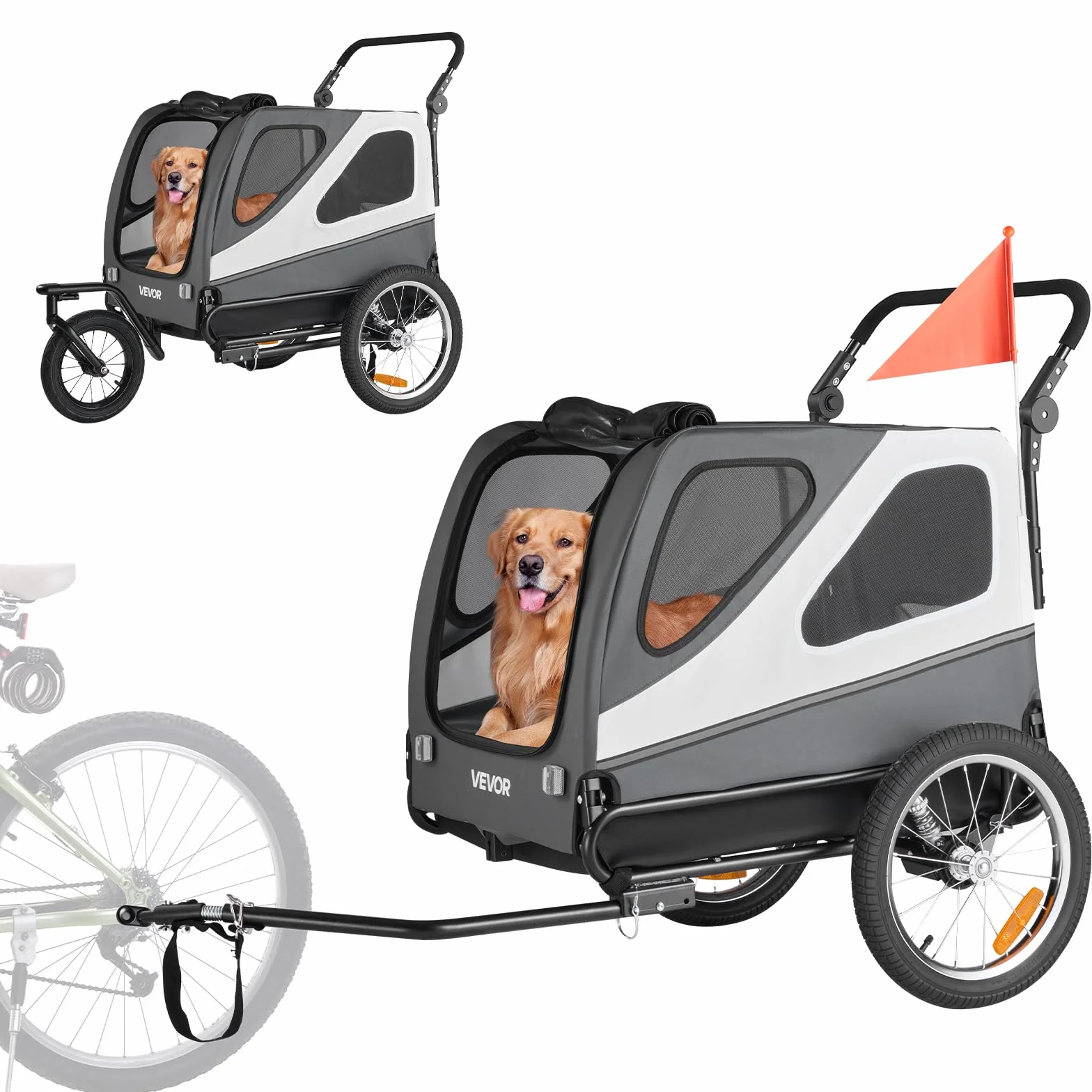 VEVOR Remorque de Vélo Chien Pliable avec Roues à Dégagement Rapide, Coupleur Universel