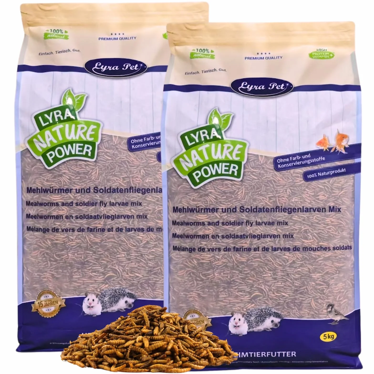 Lyra Pet® 10 kg vers de farine Mélange de larves de mouches soldats séchées Riche en protéines Nourriture naturelle pour oiseaux rongeurs