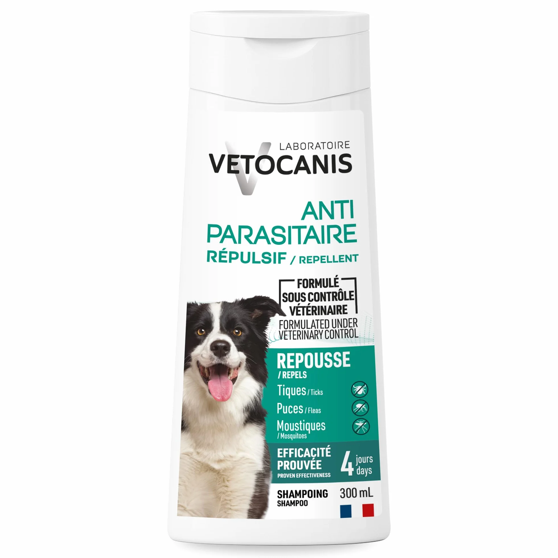Vetocanis - Shampoing pour Chien - Anti-puces et Anti-tiques- Convient à tous types de Poils - A l'extrait de Plantes - Effet Répulsif - Sans Parabène ni Silicone - 300 ml