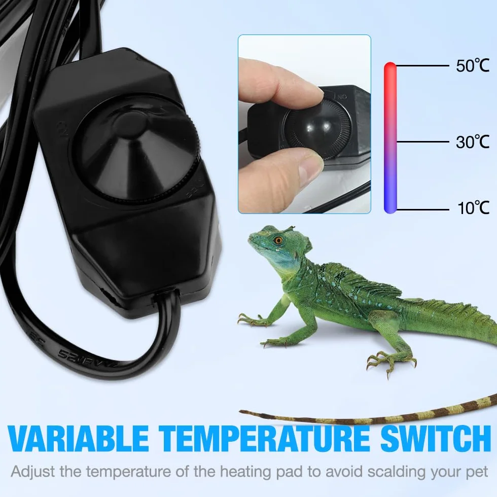 Tapis Chauffant Reptile 20W avec Contrôle de Température pour Terrarium Tortue Serpents Lézards