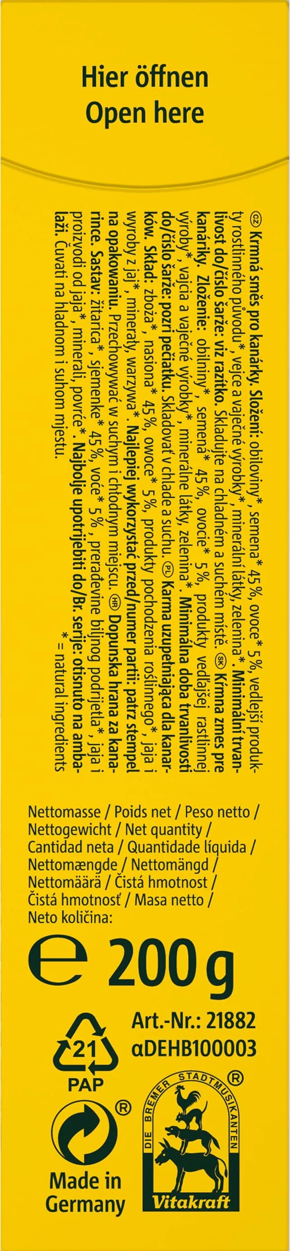 VITAKRAFT Fruit Cocktail Alimentation Complète pour Canaris 200 gr