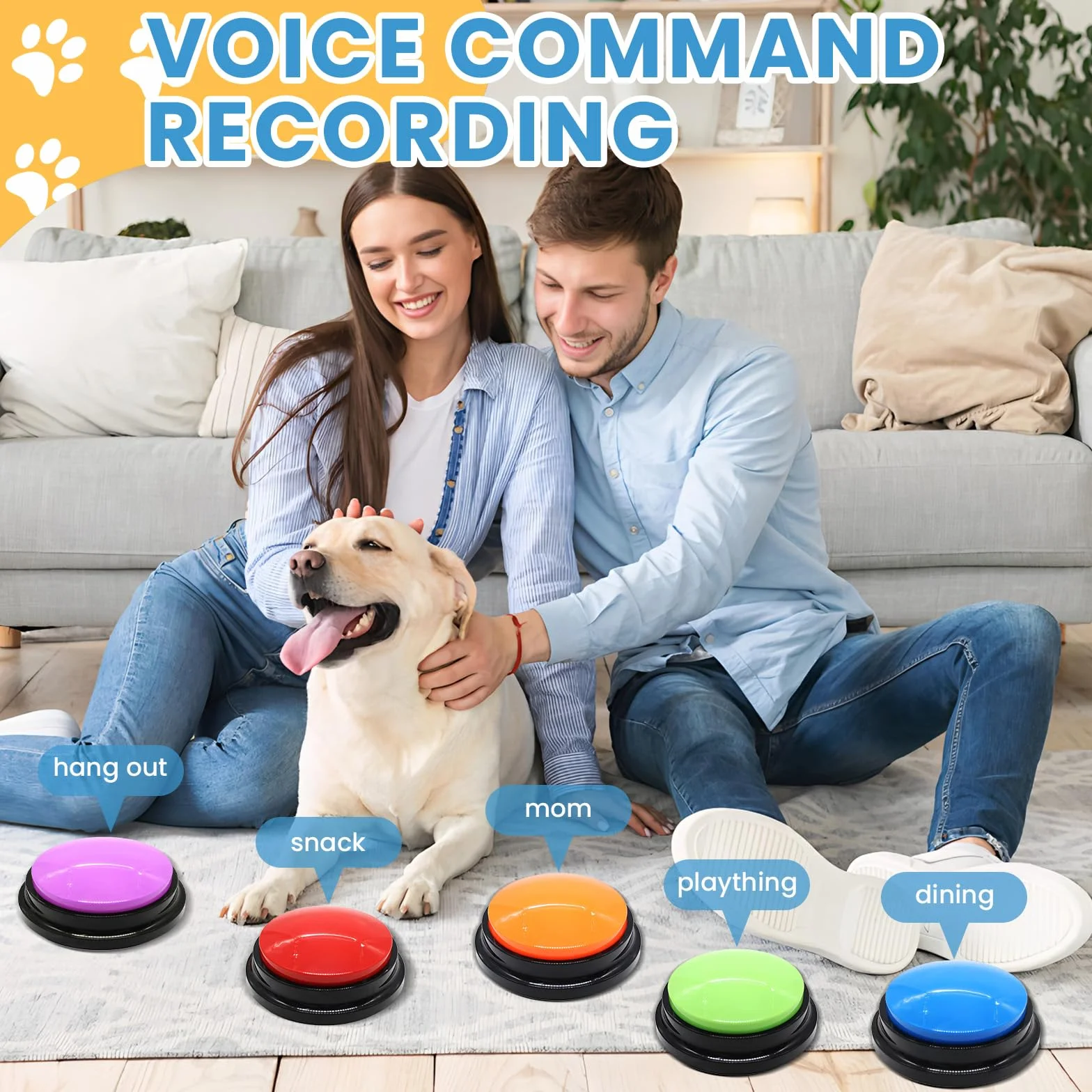 Mein HERZ Lot de 6 Buzzer Enregistrable, Bouton de Communication pour Chien Boutons pour Chien Buzzers pour Formation Chien Chat Jeux Maison,Enregistrement et Lecture de 30 Secondes