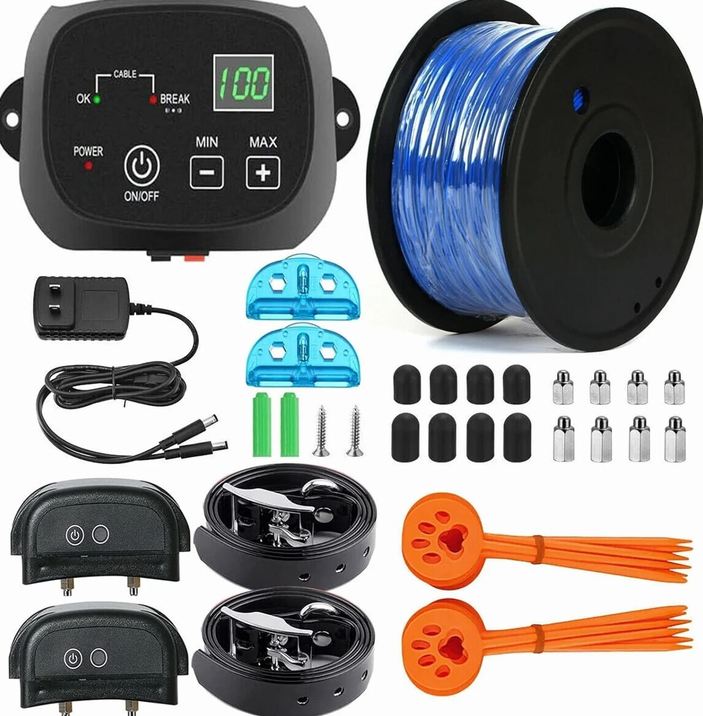 Clôture Électronique pour Chien Kit Complet Câble 300m Récepteur Étanche IP66 Collier Réglable