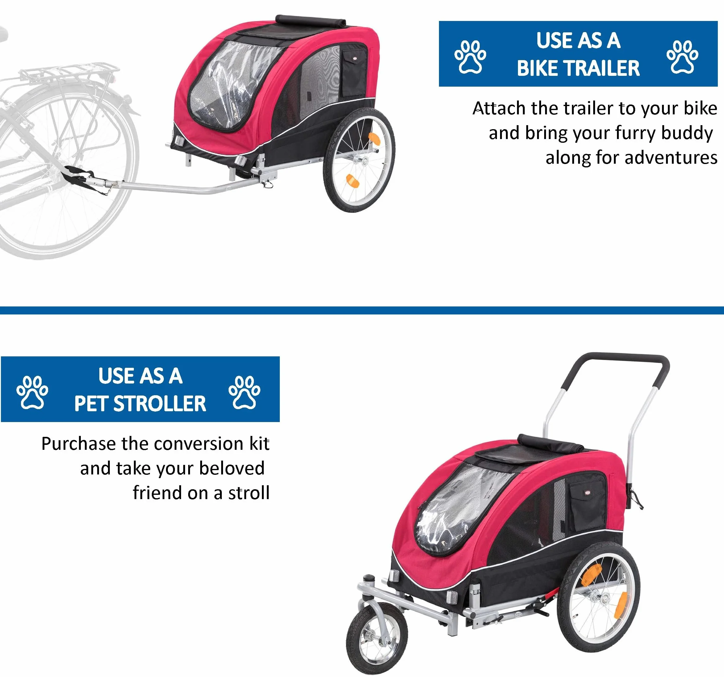 Trixie Remorque de Vélo pour Chien Noir Rouge Taille M 63 x 68 x 75/137 cm