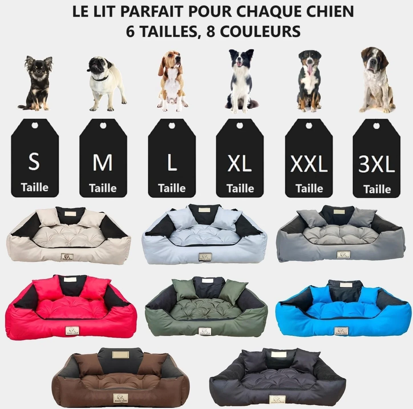 KING DOG Lit pour Grands Chiens 100x75 Noir Coussin Imperméable Canapé Adapté au Lavage
