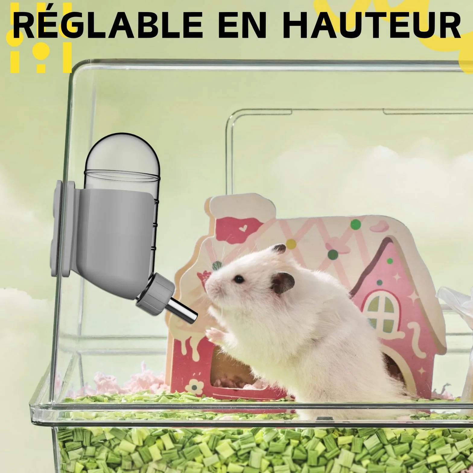 Bouteille d'eau pour Hamster avec stents magnétiques, Porte-Bouteille pour Aquariums en Verre, adaptée aux Hamsters syriens Nains, gerbilles, Souris, Rats, Degus